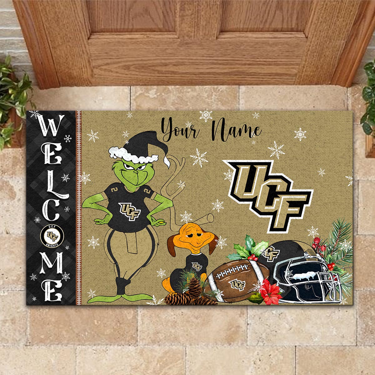 UCF Knights Grinch Christmas Welcome Football Doormat - Famjoys UCF Knights Grinch Christmas Welcome Football Doormat - Famjoys