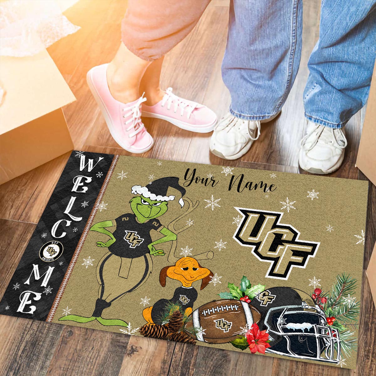 UCF Knights Grinch Christmas Welcome Football Doormat - Famjoys UCF Knights Grinch Christmas Welcome Football Doormat - Famjoys