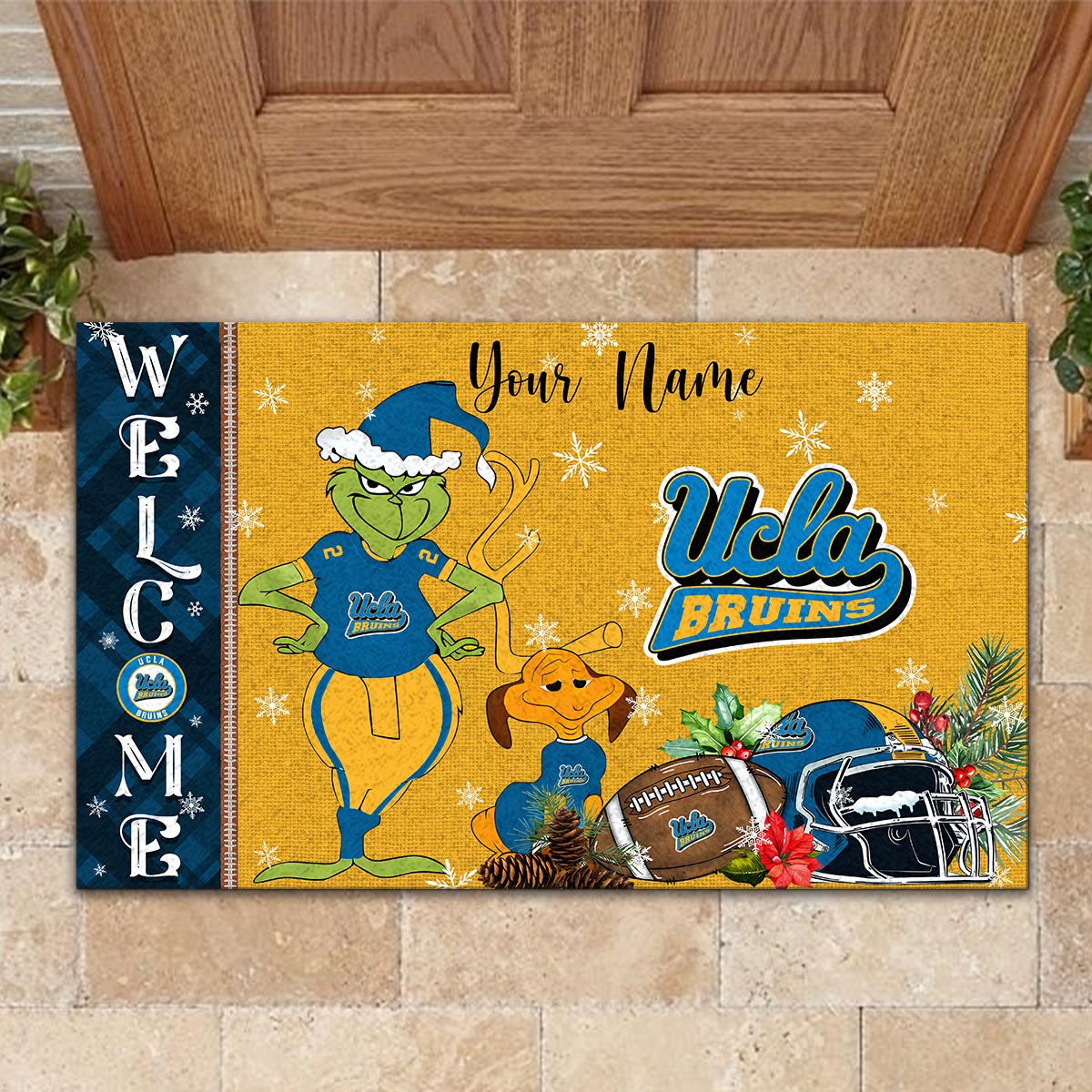 UCLA Bruins Grinch Christmas Welcome Football Doormat - Famjoys UCLA Bruins Grinch Christmas Welcome Football Doormat - Famjoys