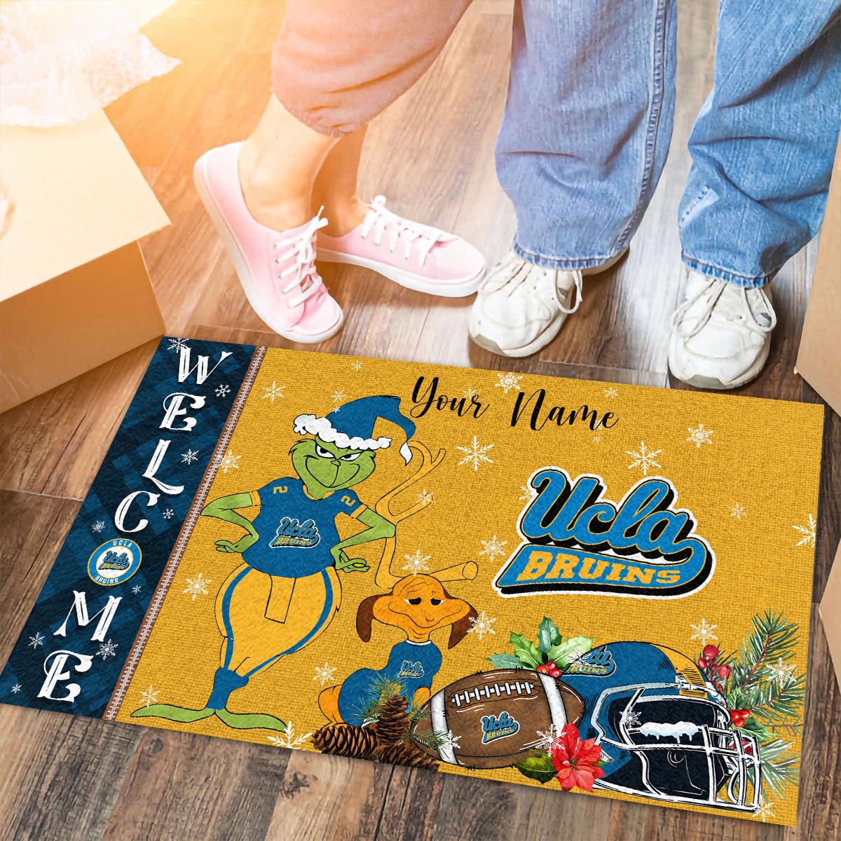 UCLA Bruins Grinch Christmas Welcome Football Doormat - Famjoys UCLA Bruins Grinch Christmas Welcome Football Doormat - Famjoys