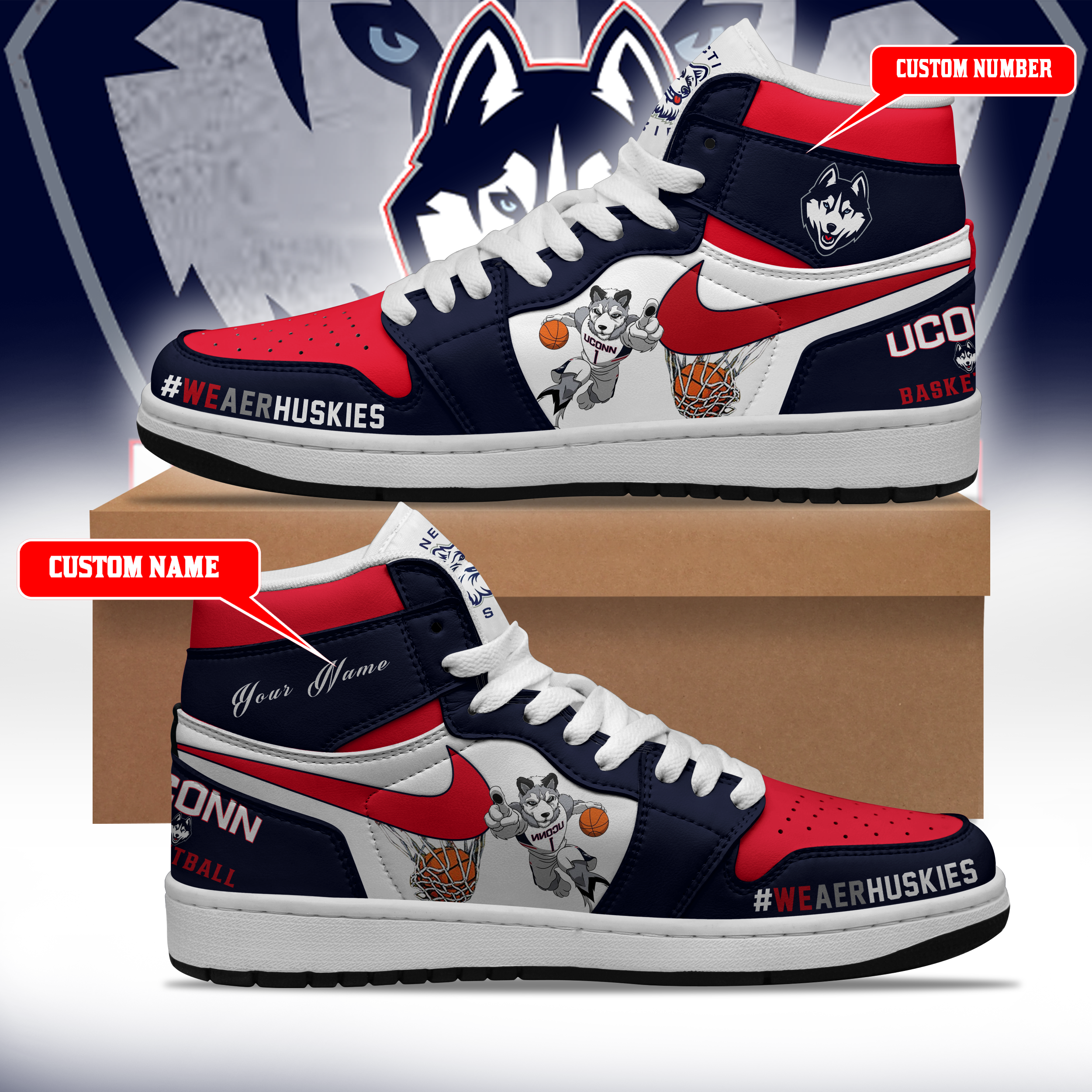 Uconn Huskies Basketball AJ1 - Famjoys Uconn Huskies Basketball AJ1 - Famjoys