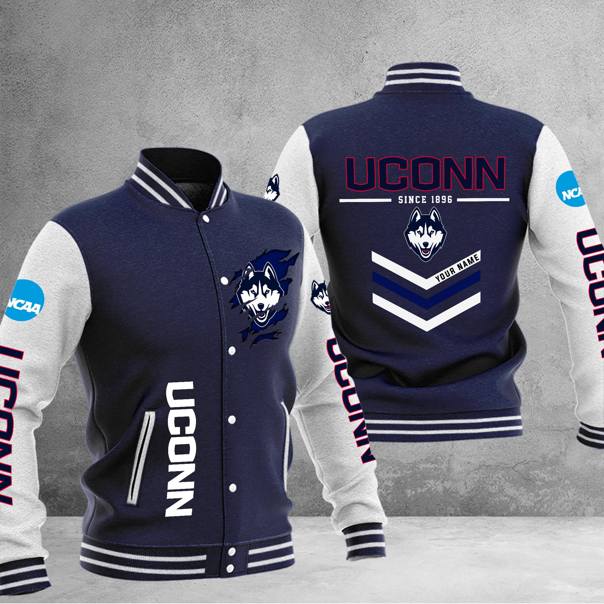 Uconn Huskies Varsity Baseball Jacket - Famjoys Uconn Huskies Varsity Baseball Jacket - Famjoys