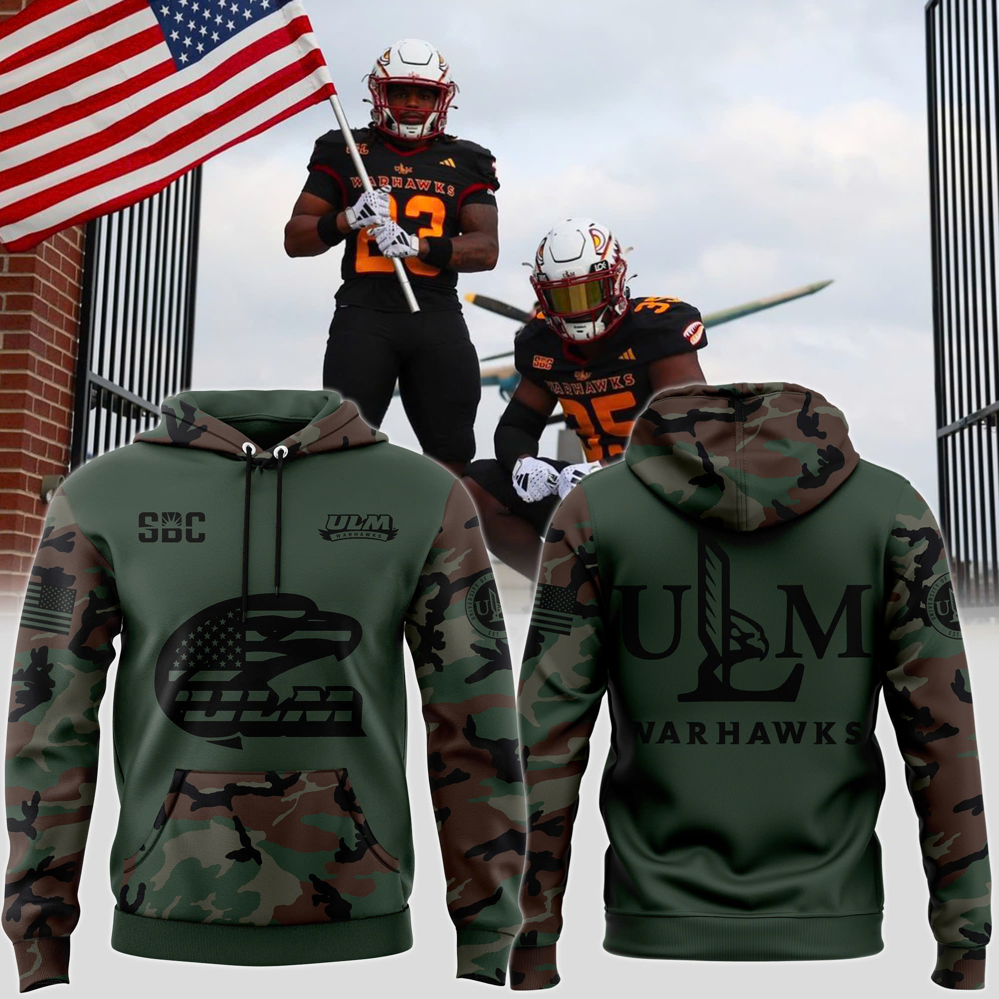 ULM Football Camo Salute to Service Club Fleece Pullover Hoodie - Famjoys ULM Football Camo Salute to Service Club Fleece Pullover Hoodie - Famjoys