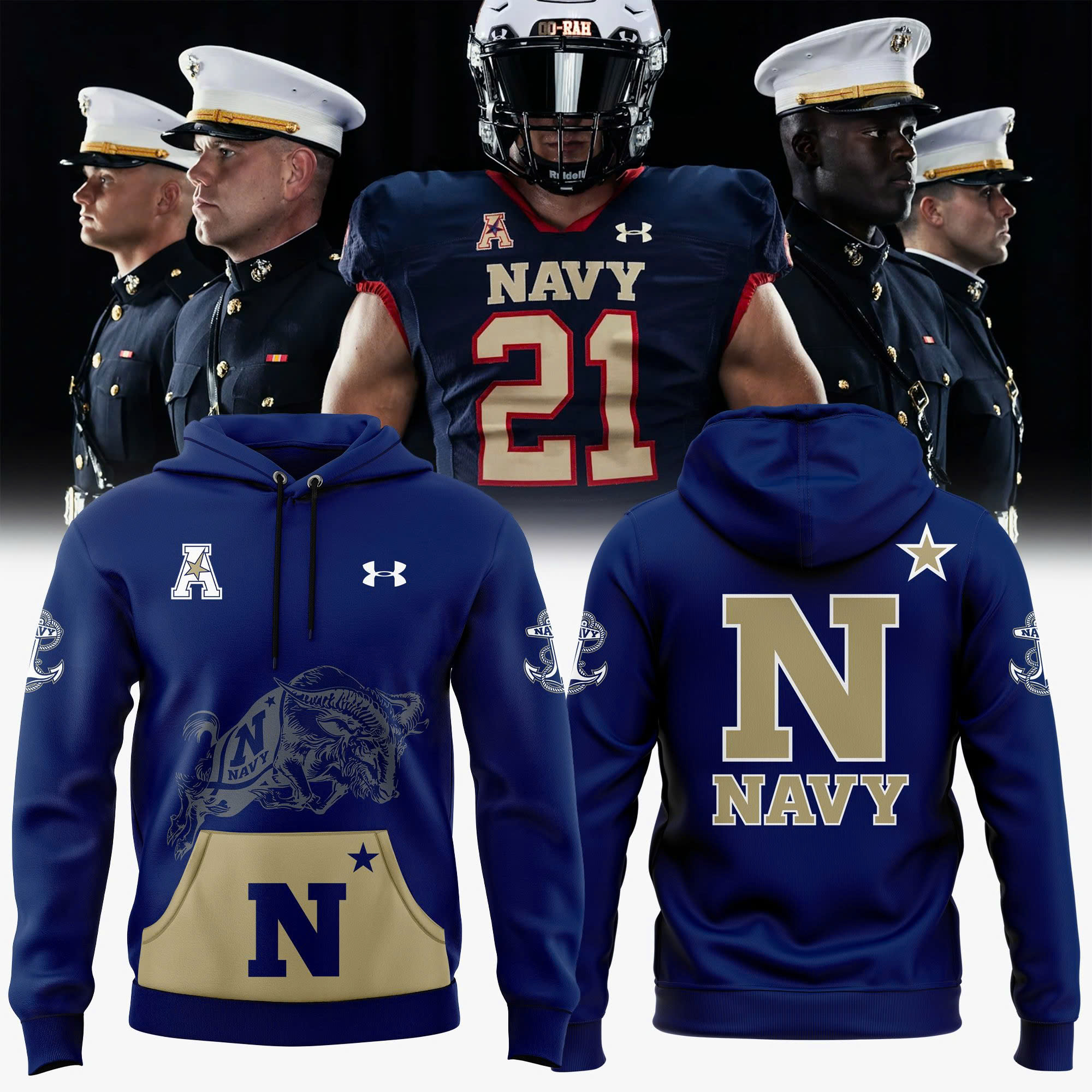 Under Armour Navy Navy Midshipmen Rivalry Shield Fleece Pullover Hoodie - Famjoys Under Armour Navy Navy Midshipmen Rivalry Shield Fleece Pullover Hoodie - Famjoys