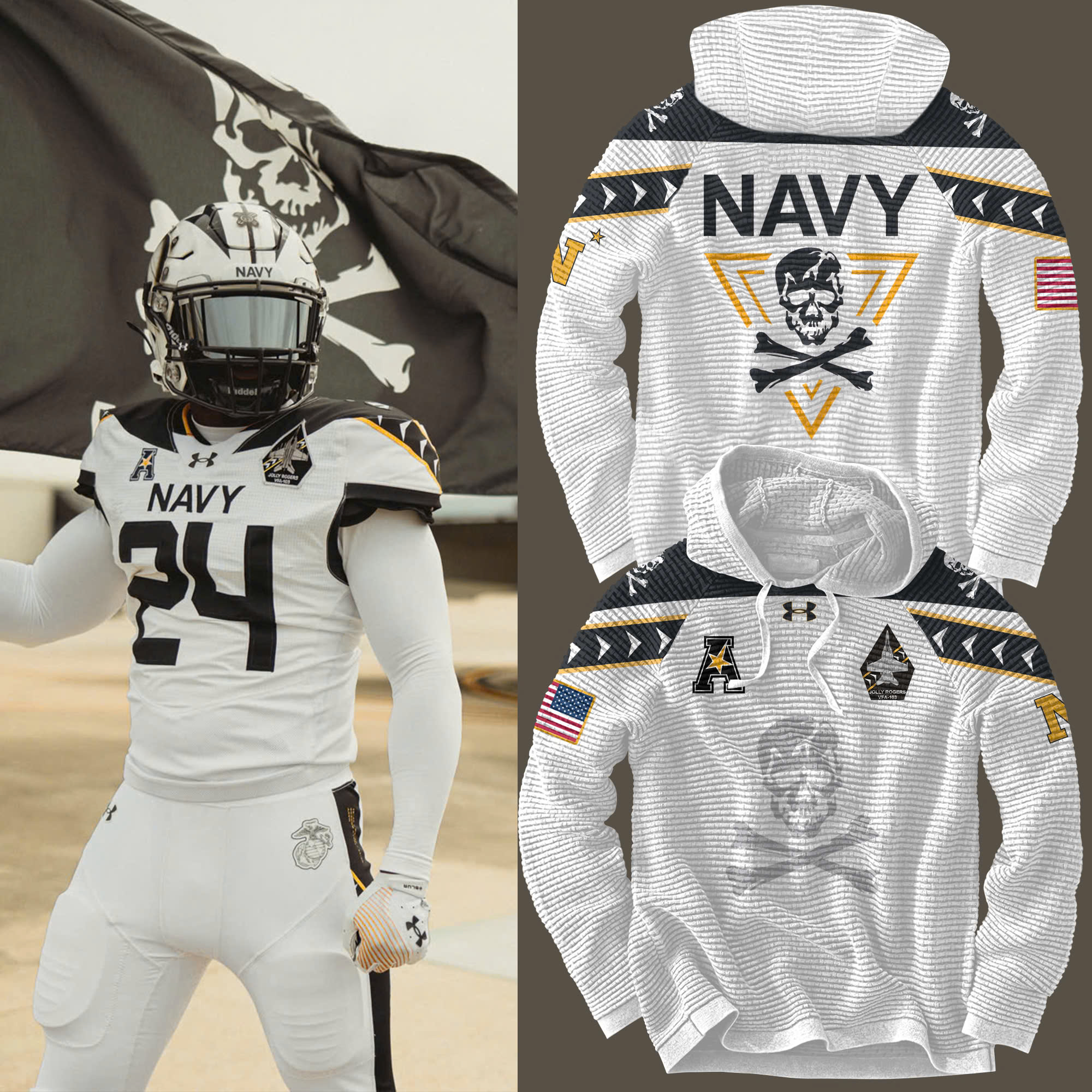 Under Armour White Navy Midshipmen Rivalry Shield Fleece Pullover Hoodie - Famjoys Under Armour White Navy Midshipmen Rivalry Shield Fleece Pullover Hoodie - Famjoys