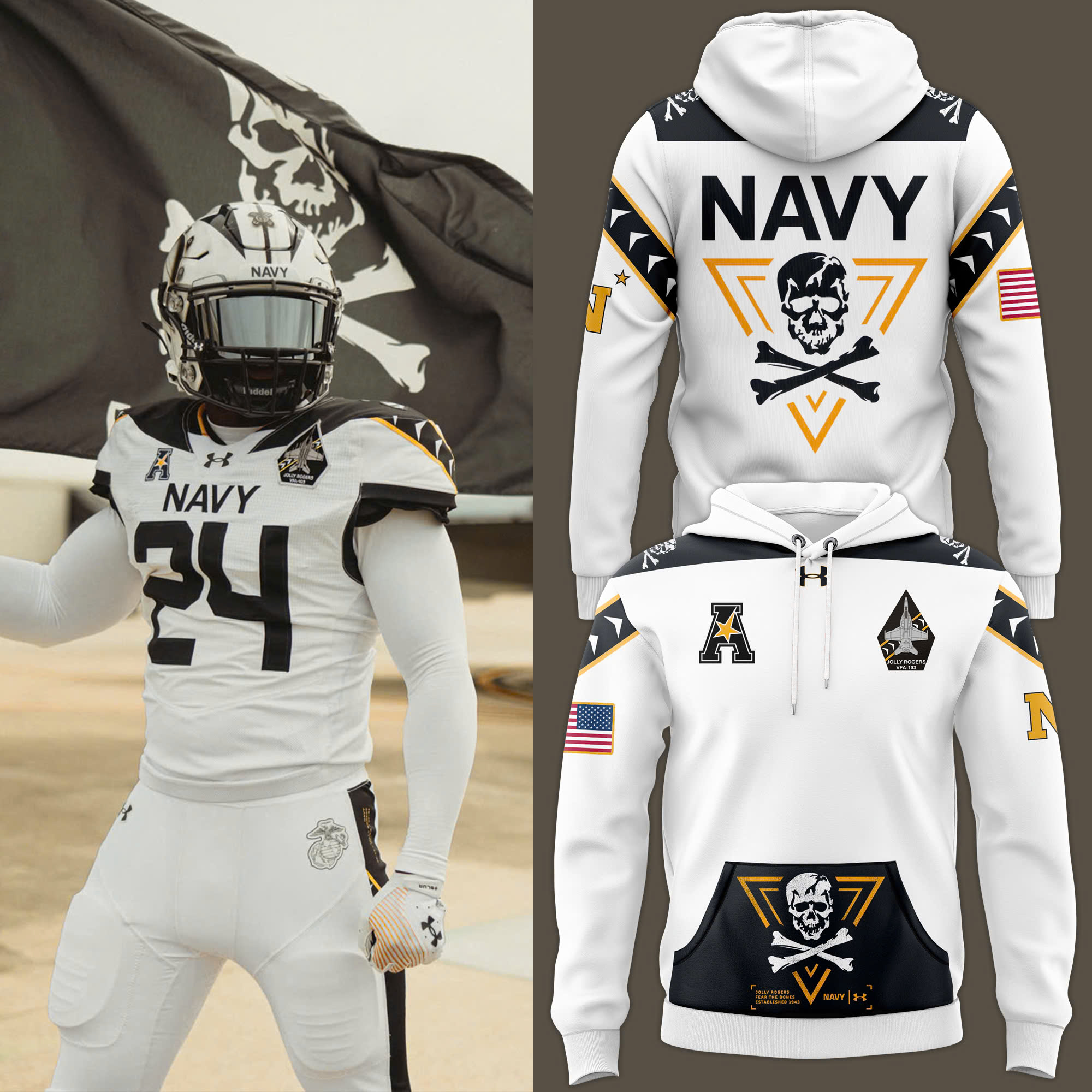 Under Armour White Navy Midshipmen Rivalry Shield Fleece Pullover Hoodie - Famjoys Under Armour White Navy Midshipmen Rivalry Shield Fleece Pullover Hoodie - Famjoys