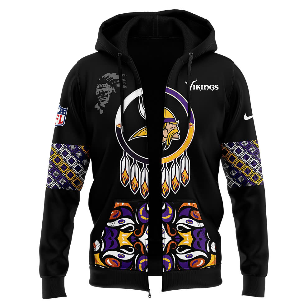 Unise Pro Unisex Minnesota Vikings Native American Heritage Month Premium Pullover Zip Hoodie - Famjoys Unise Pro Unisex Minnesota Vikings Native American Heritage Month Premium Pullover Zip Hoodie - Famjoys
