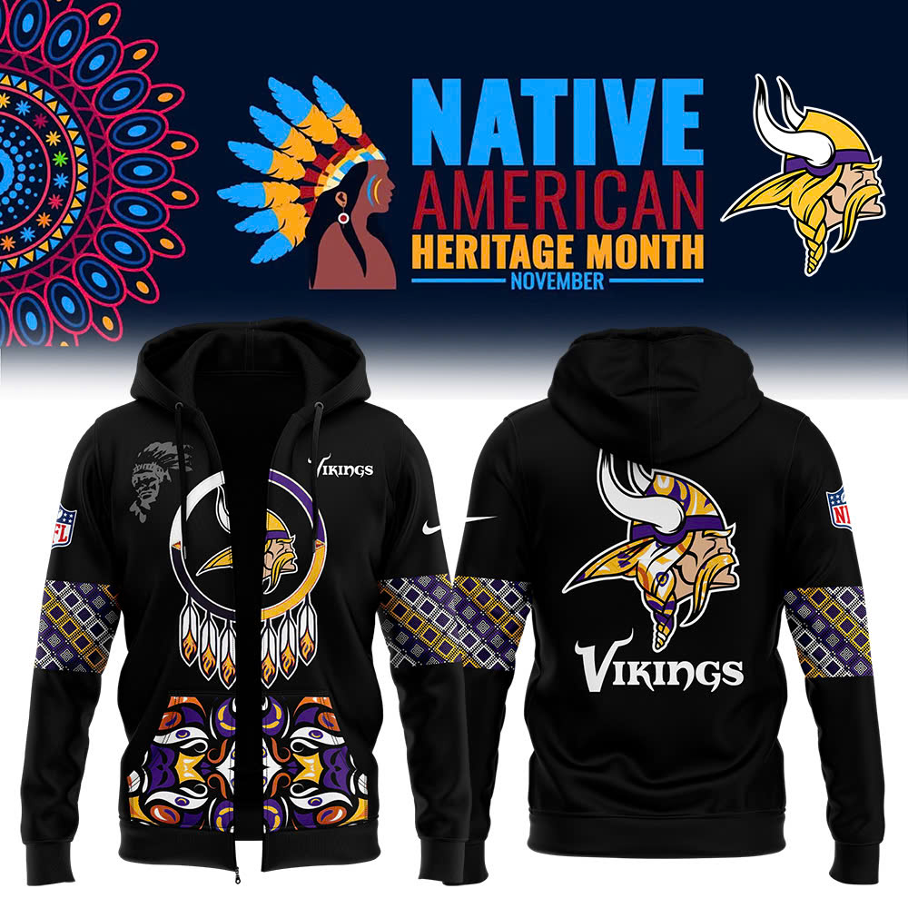 Unise Pro Unisex Minnesota Vikings Native American Heritage Month Premium Pullover Zip Hoodie - Famjoys Unise Pro Unisex Minnesota Vikings Native American Heritage Month Premium Pullover Zip Hoodie - Famjoys
