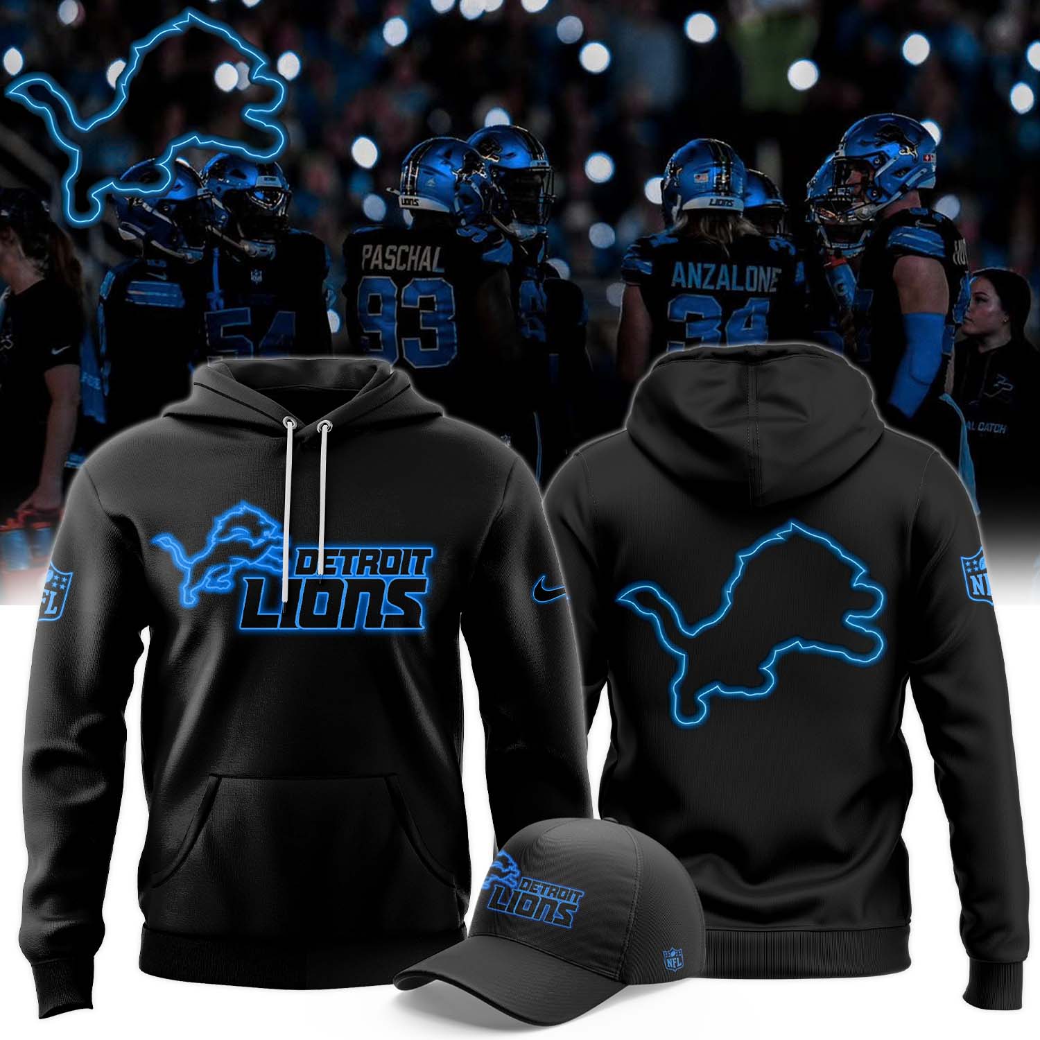 Unisex Black Detroit Lions Alternate Helmet Hoodie - Famjoys Unisex Black Detroit Lions Alternate Helmet Hoodie - Famjoys