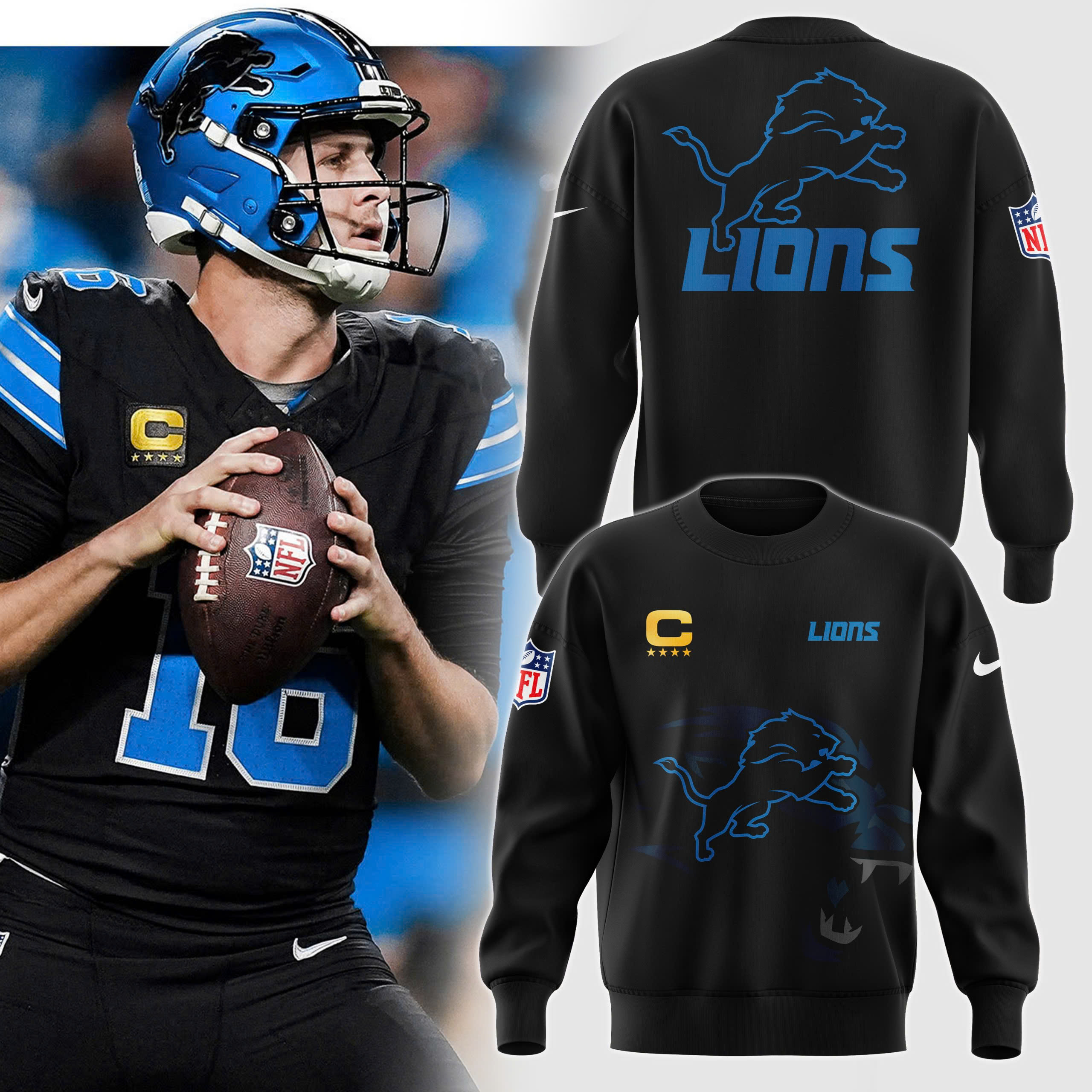 Unisex Black Detroit Lions Elements UnFleece Pullover Sweatershirt V2 - Famjoys Unisex Black Detroit Lions Elements UnFleece Pullover Sweatershirt V2 - Famjoys