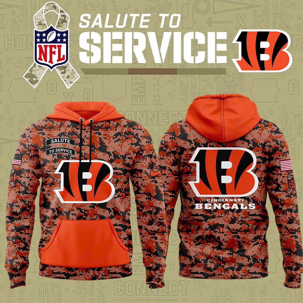 Unisex Cincinnati Bengals Orange/Black Camo Salute to Service Club Fleece Pullover Hoodie V3 - Famjoys Unisex Cincinnati Bengals Orange/Black Camo Salute to Service Club Fleece Pullover Hoodie V3 - Famjoys