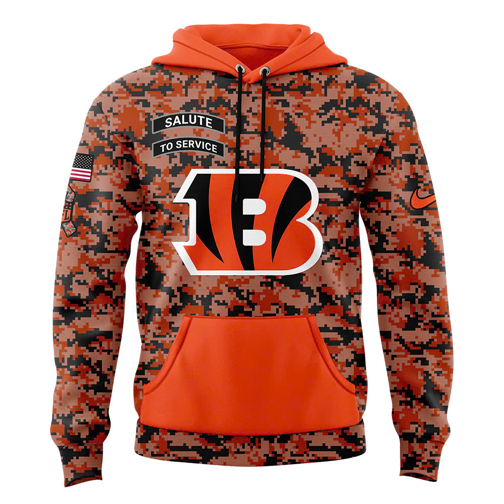 Unisex Cincinnati Bengals Orange/Black Camo Salute to Service Club Fleece Pullover Hoodie V3 - Famjoys Unisex Cincinnati Bengals Orange/Black Camo Salute to Service Club Fleece Pullover Hoodie V3 - Famjoys