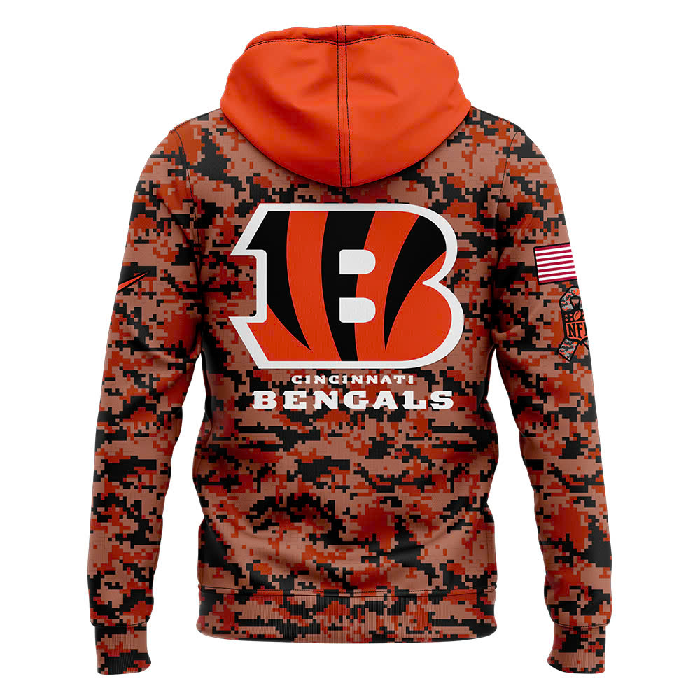 Unisex Cincinnati Bengals Orange/Black Camo Salute to Service Club Fleece Pullover Hoodie V3 - Famjoys Unisex Cincinnati Bengals Orange/Black Camo Salute to Service Club Fleece Pullover Hoodie V3 - Famjoys