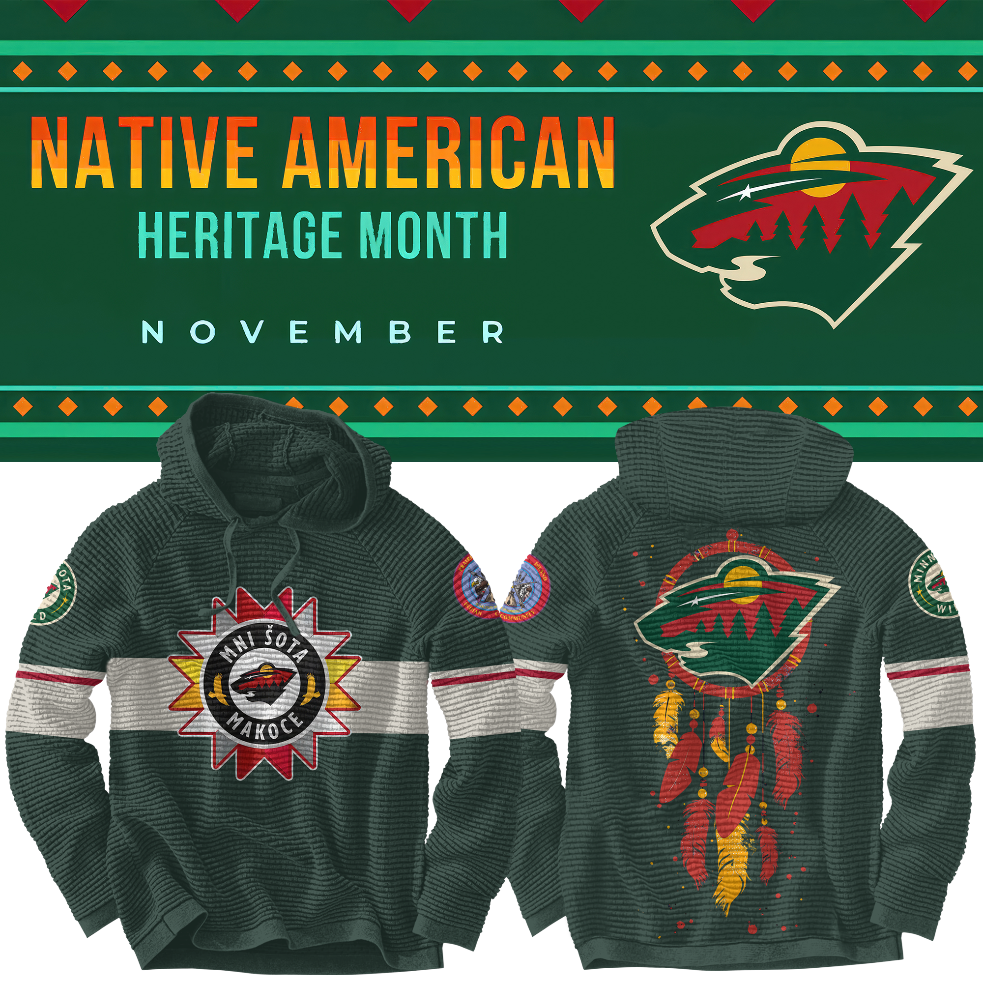 Unisex Minnesota Wild Native American Heritage Month Premium Pullover Hoodie - Famjoys Unisex Minnesota Wild Native American Heritage Month Premium Pullover Hoodie - Famjoys