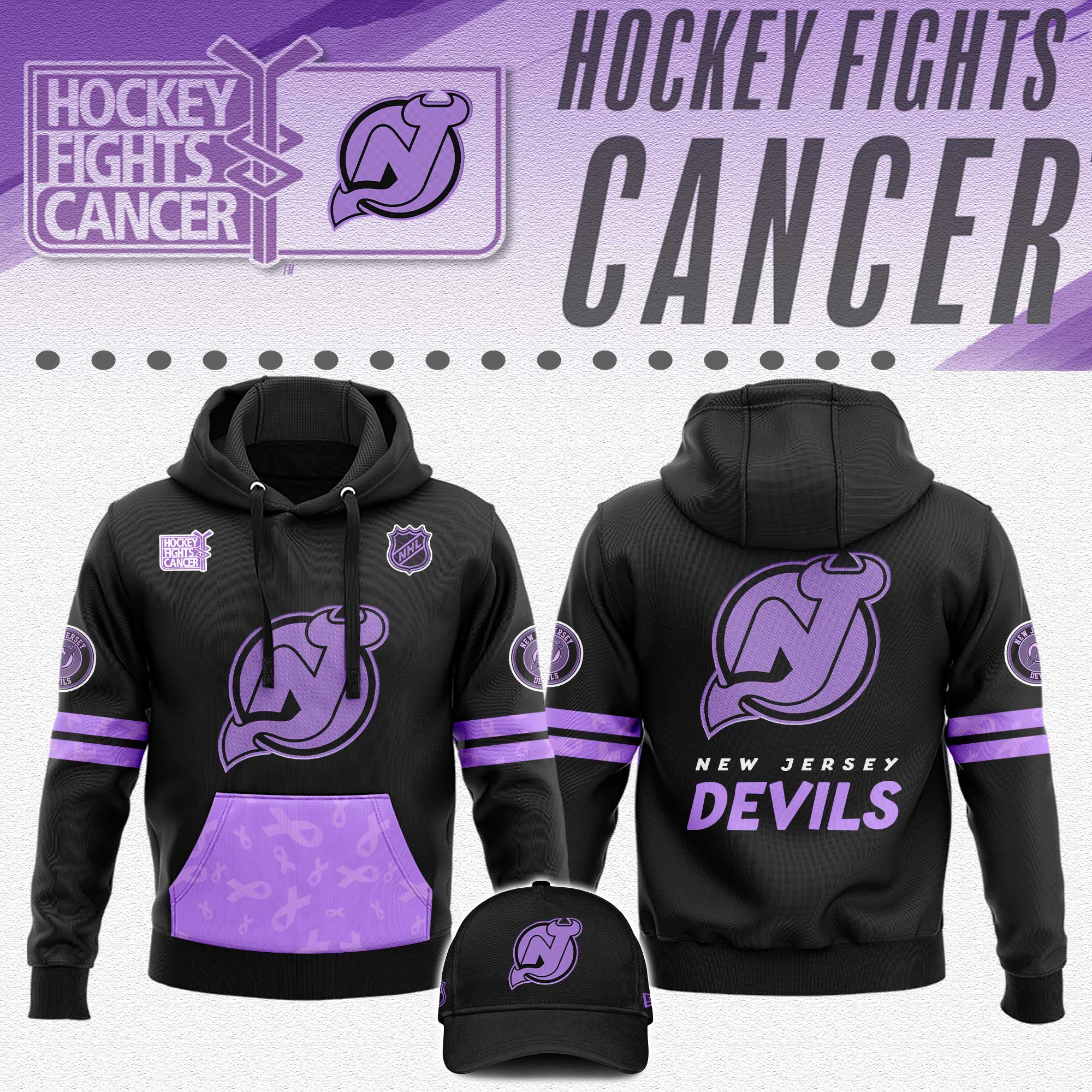 Unisex New Jersey Devils Hockey Fights Cancer Hoodie - Famjoys Unisex New Jersey Devils Hockey Fights Cancer Hoodie - Famjoys