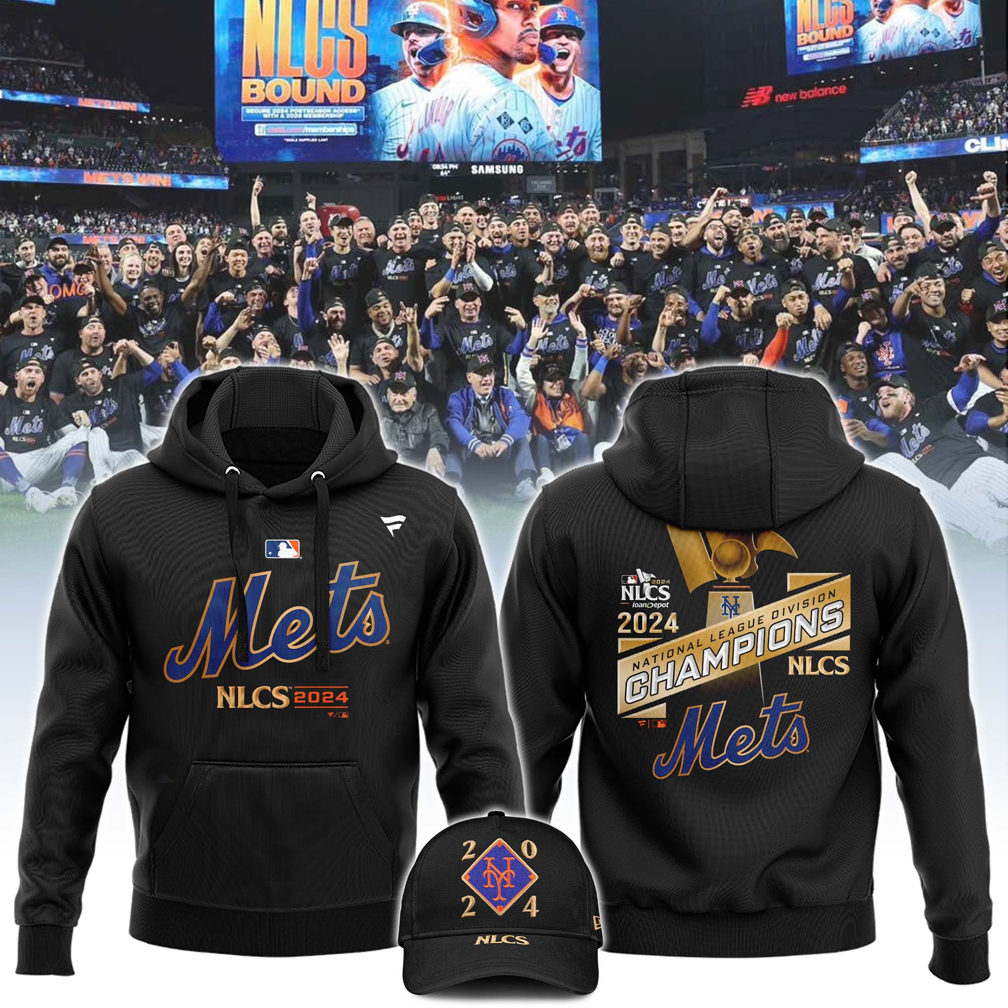 Unisex NYM Black NLCS Hoodie 3 - Famjoys Unisex NYM Black NLCS Hoodie 3 - Famjoys