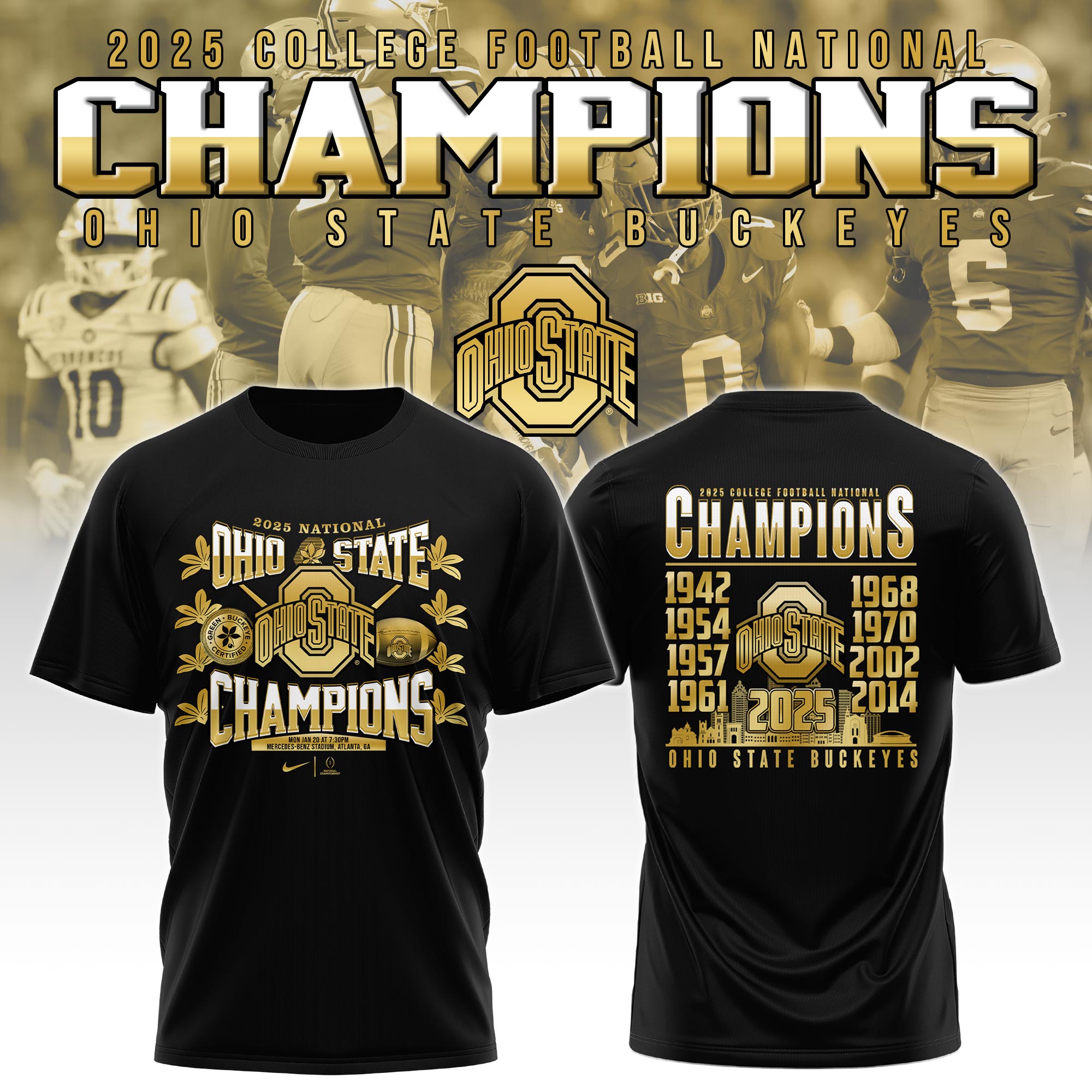 Unisex Ohio State Buckeyes National Champions TShirt Golden Edition - Famjoys Unisex Ohio State Buckeyes National Champions TShirt Golden Edition - Famjoys