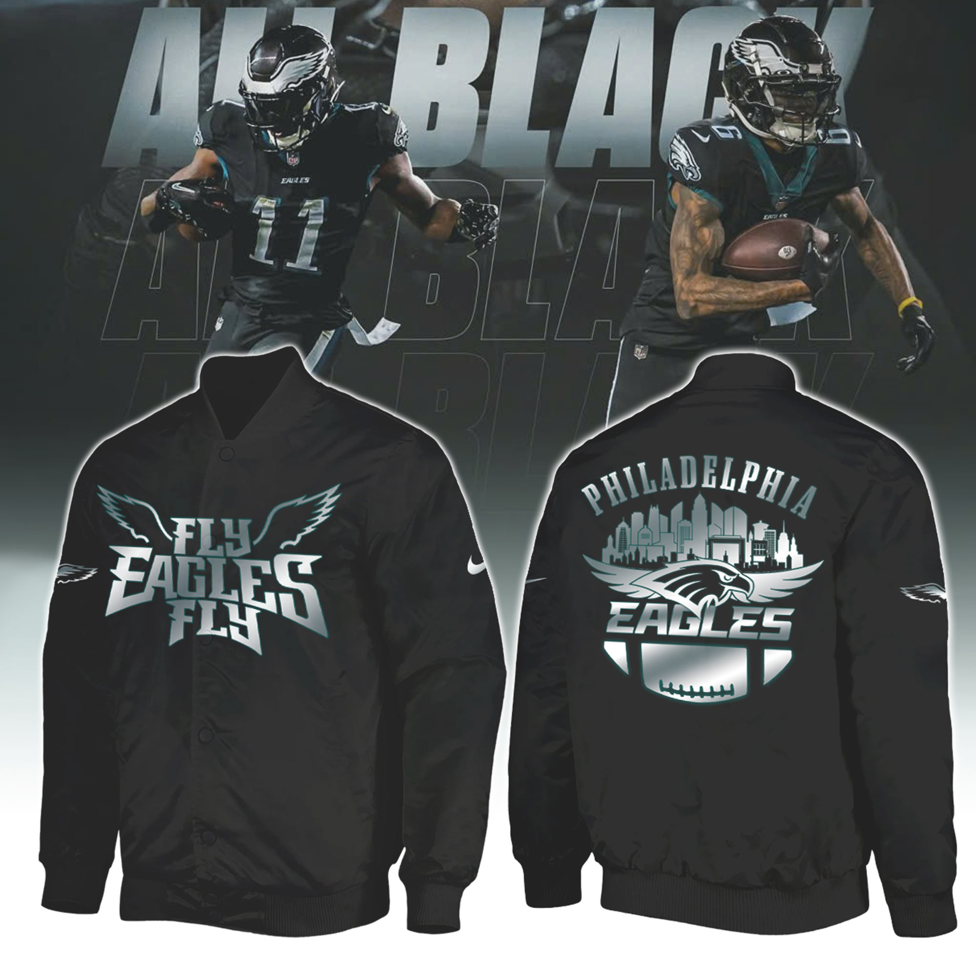 Unisex Philadelphia Eagles 2025 Black Bomber Jersey - Famjoys Unisex Philadelphia Eagles 2025 Black Bomber Jersey - Famjoys