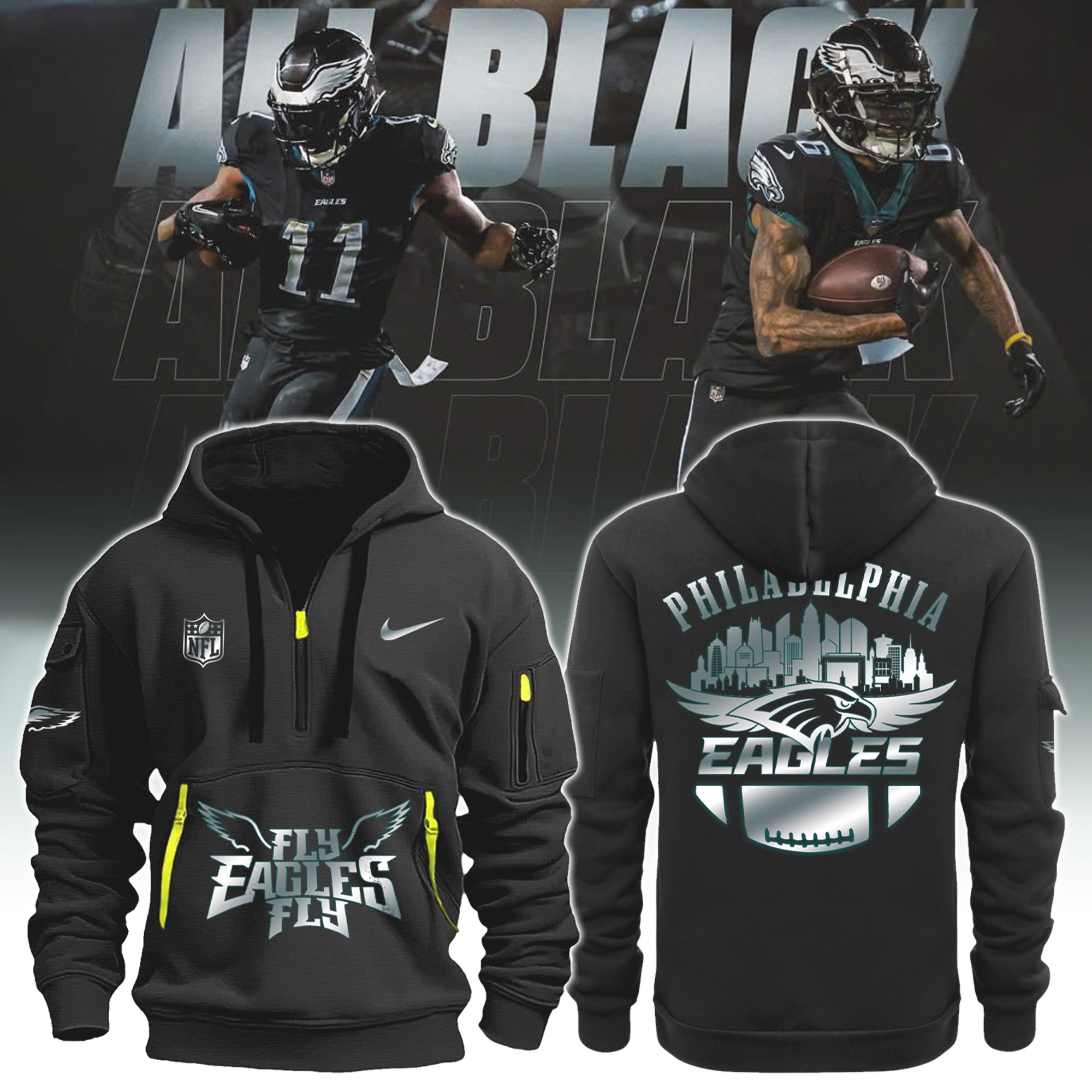 Unisex Philadelphia Eagles 2025 Black New Hoodie Jersey - Famjoys Unisex Philadelphia Eagles 2025 Black New Hoodie Jersey - Famjoys