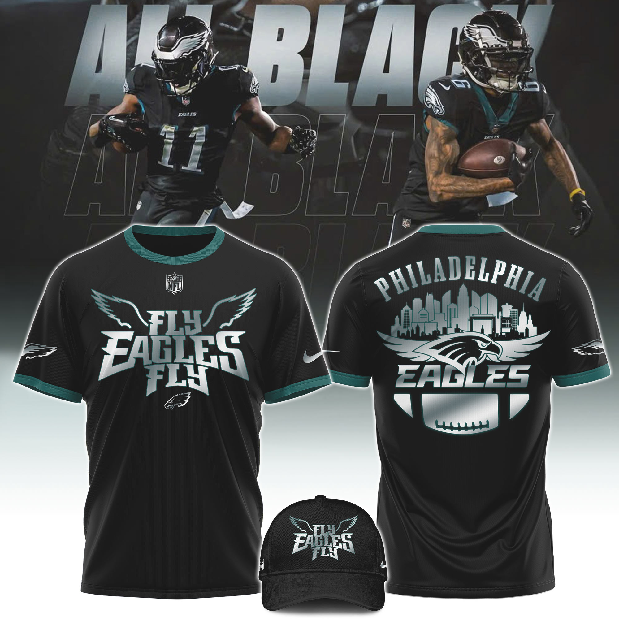 Unisex Philadelphia Eagles 2025 Black TShirt Jersey - Famjoys Unisex Philadelphia Eagles 2025 Black TShirt Jersey - Famjoys