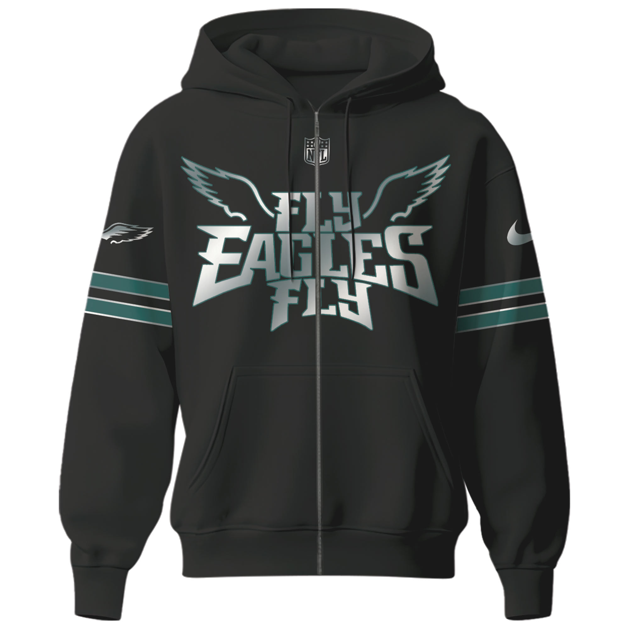 Unisex Philadelphia Eagles 2025 Black Zip Hoodie Jersey - Famjoys Unisex Philadelphia Eagles 2025 Black Zip Hoodie Jersey - Famjoys
