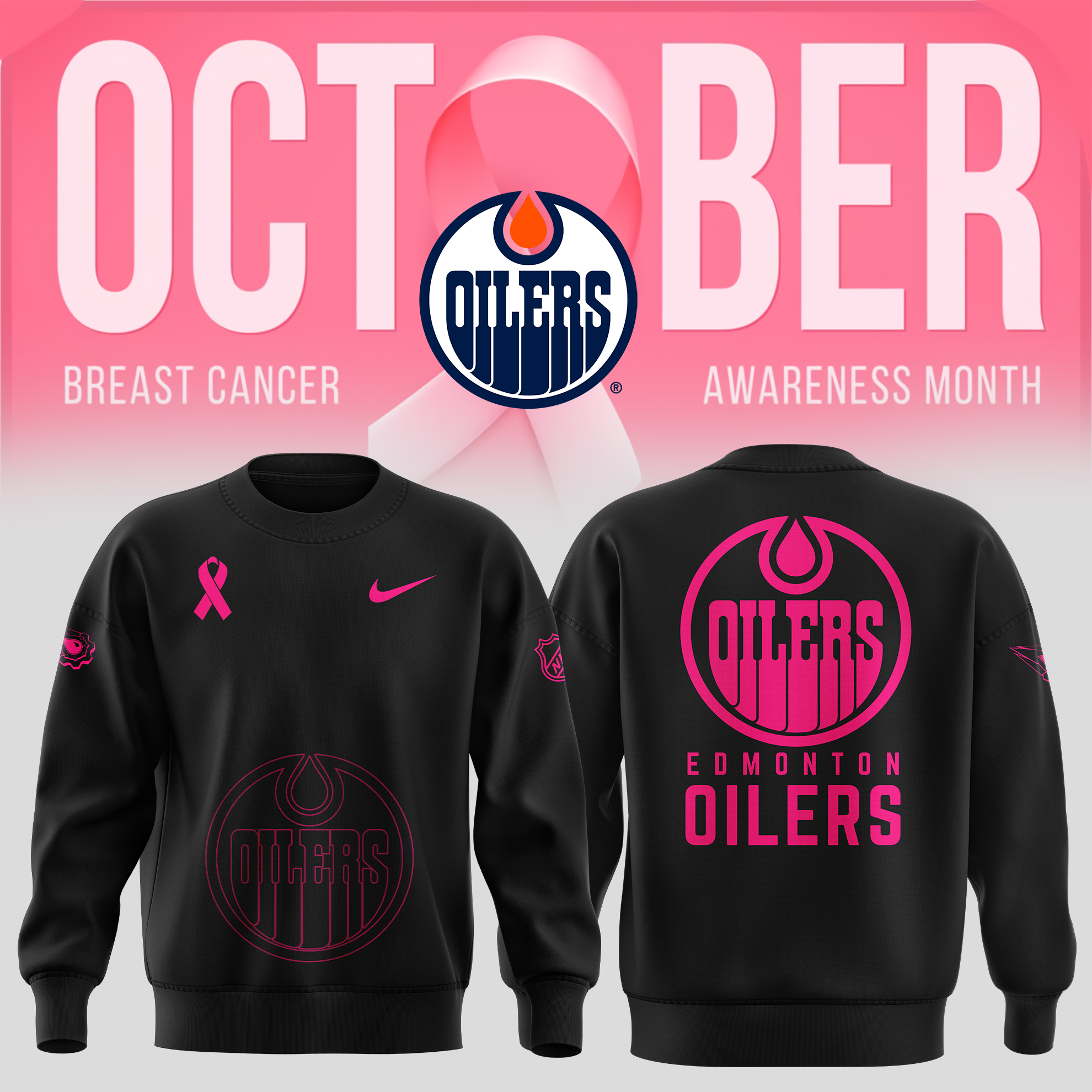 Unisex Pro Edmonton Oilers NHL Breast Cancer Awareness Month Sweatershirt - Famjoys Unisex Pro Edmonton Oilers NHL Breast Cancer Awareness Month Sweatershirt - Famjoys