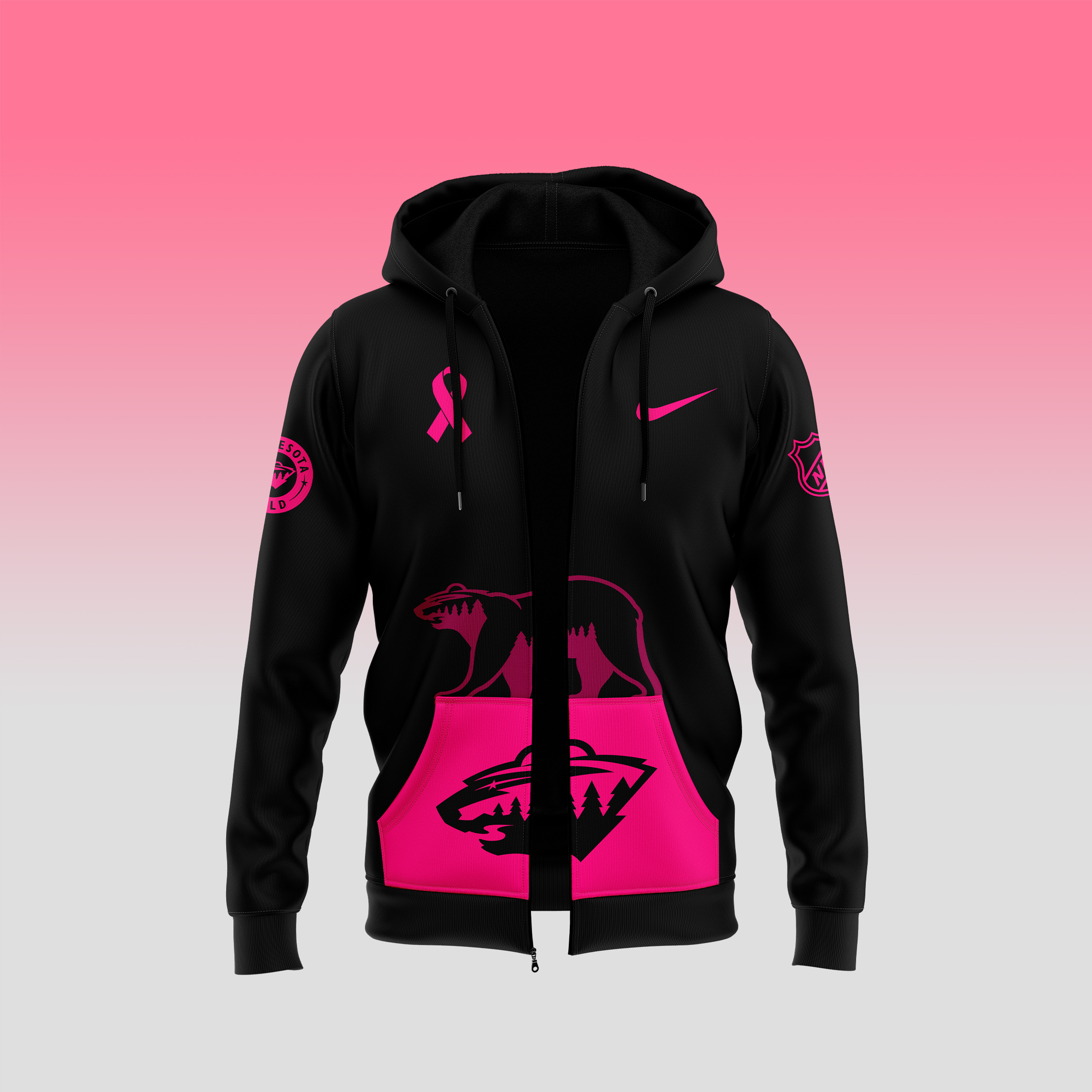 Unisex Pro Minnesota Wild NHL Breast Cancer Awareness Month Zip Hoodie - Famjoys Unisex Pro Minnesota Wild NHL Breast Cancer Awareness Month Zip Hoodie - Famjoys