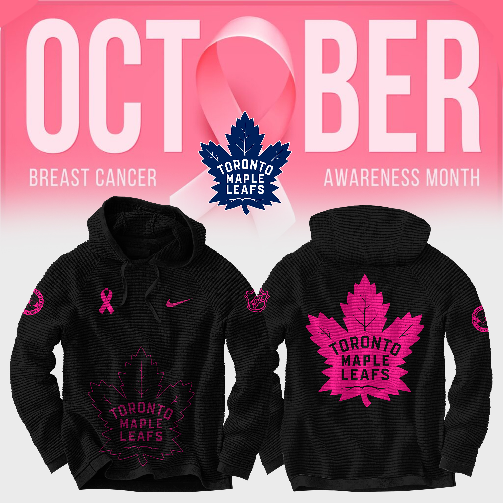 Unisex Toronto Maple Leafs NHL Breast Cancer Awareness Month Waffle Hoodie - Famjoys Unisex Toronto Maple Leafs NHL Breast Cancer Awareness Month Waffle Hoodie - Famjoys