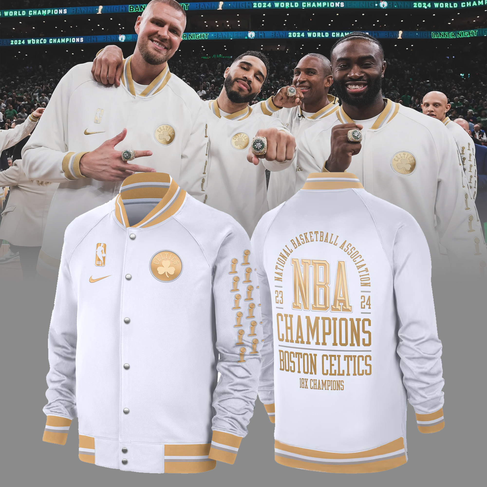 Unisex White Boston Celtics NBA Finals Champions Banner Jacket - Famjoys Unisex White Boston Celtics NBA Finals Champions Banner Jacket - Famjoys