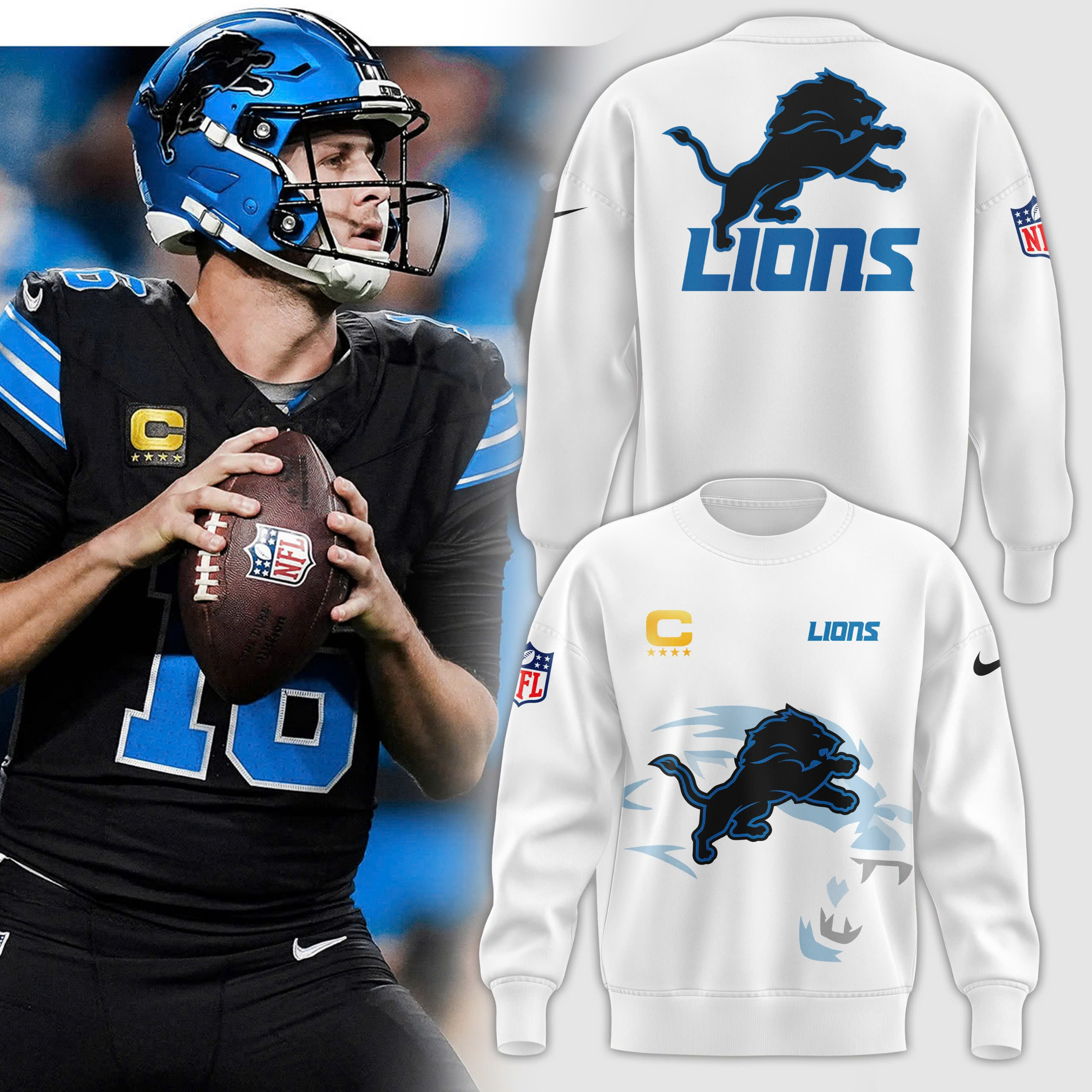 Unisex White Detroit Lions Elements UnFleece Pullover Sweatershirt V2 - Famjoys Unisex White Detroit Lions Elements UnFleece Pullover Sweatershirt V2 - Famjoys
