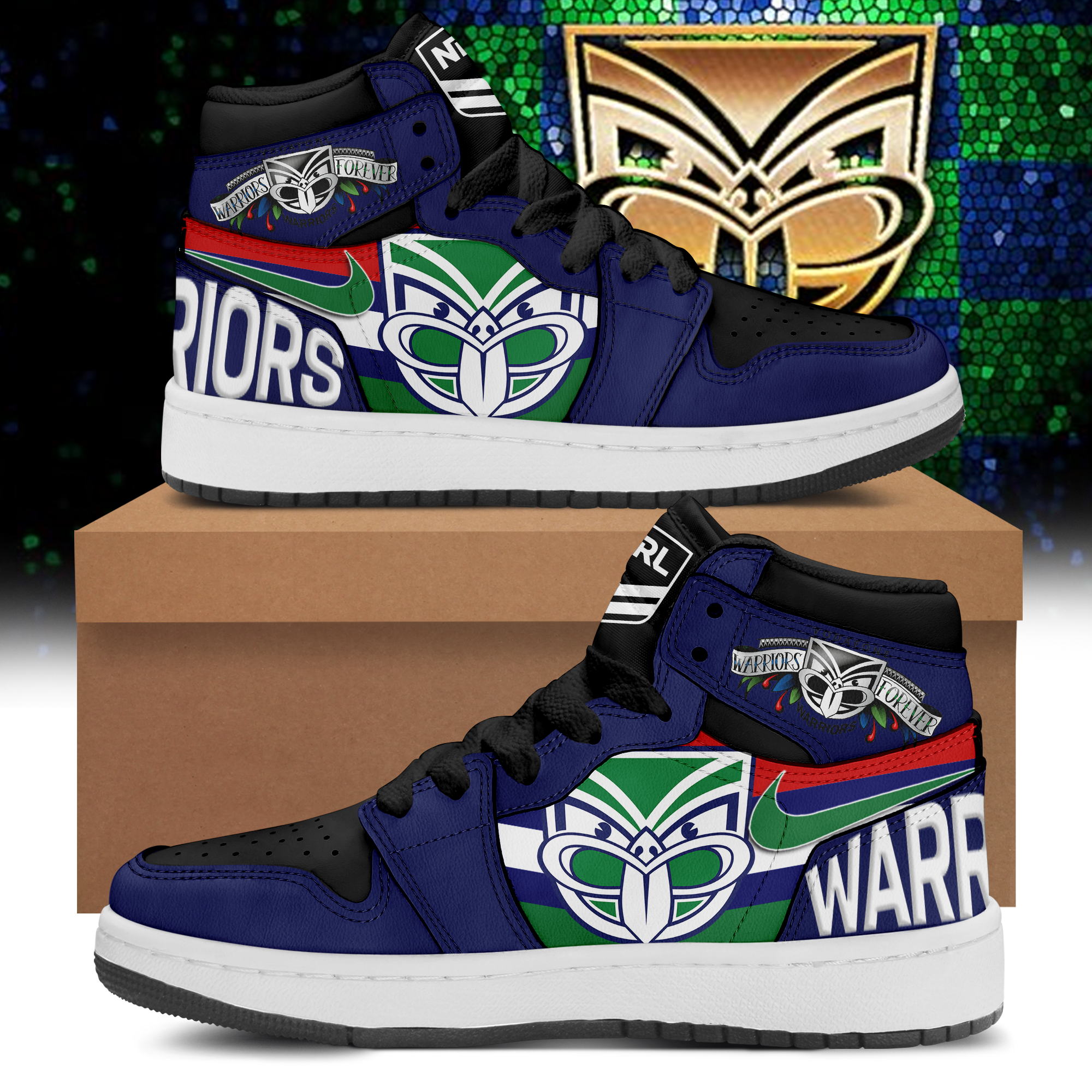 UP THE WAHS One New Zealand Warriors NRL Black Sneakers Personalization Edition - Famjoys UP THE WAHS One New Zealand Warriors NRL Black Sneakers Personalization Edition - Famjoys