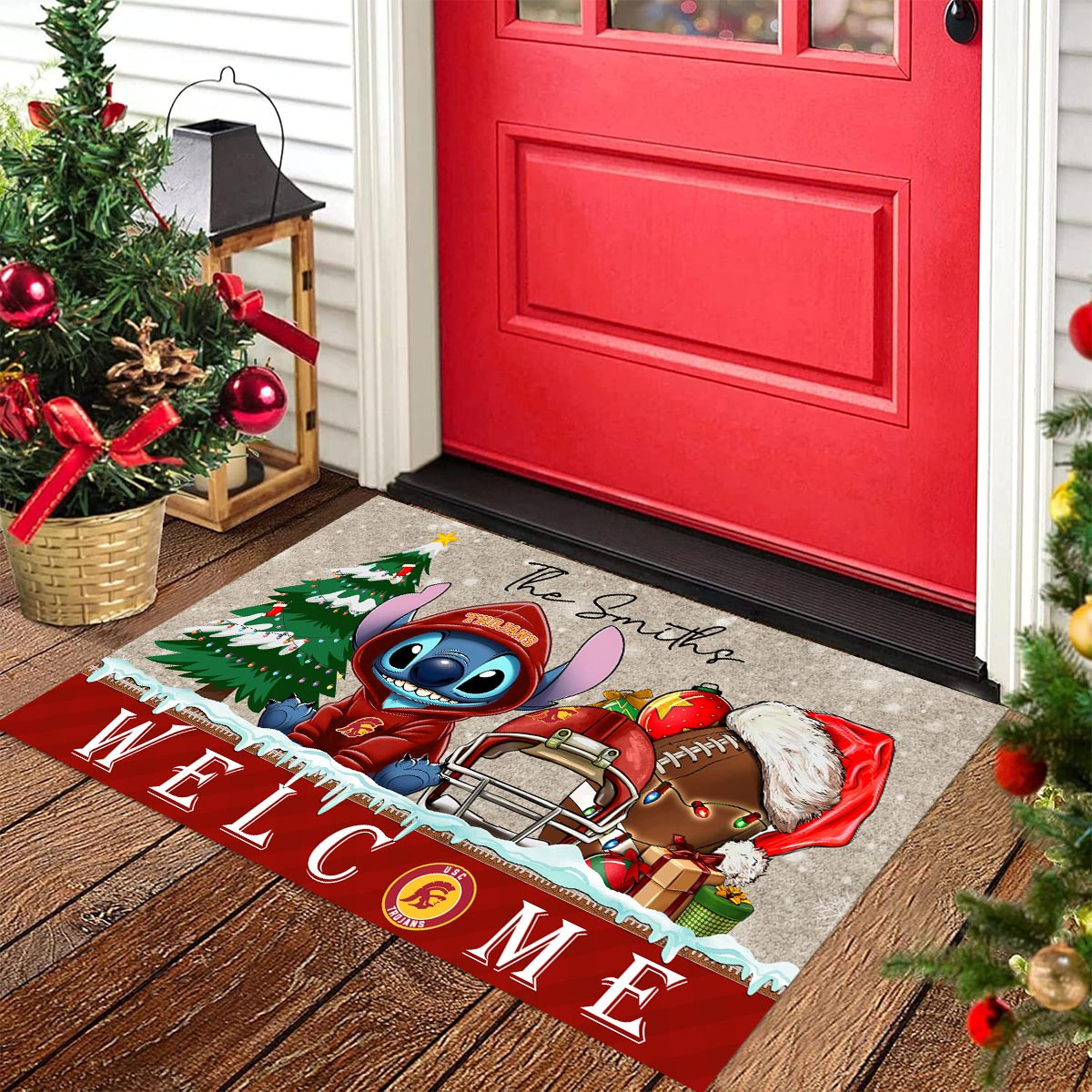 USC Trojans Cute Stitch Christmas Doormat - Famjoys USC Trojans Cute Stitch Christmas Doormat - Famjoys