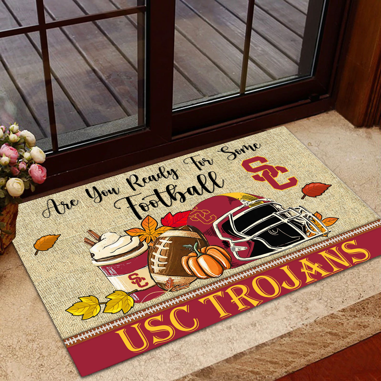 USC Trojans Fall Football Custom Doormat - Custom Text - Famjoys USC Trojans Fall Football Custom Doormat - Custom Text - Famjoys
