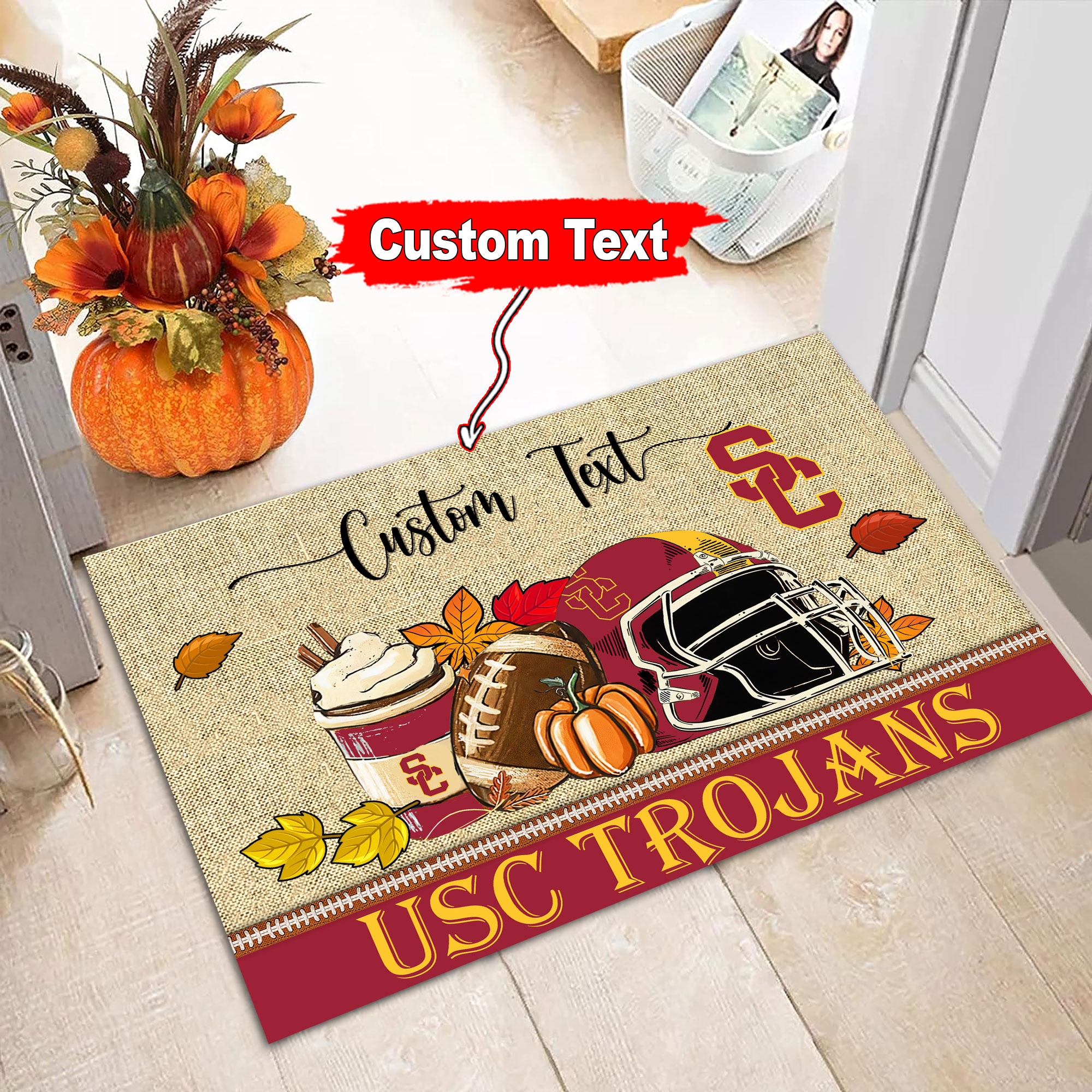 USC Trojans Fall Football Custom Doormat - Custom Text - Famjoys USC Trojans Fall Football Custom Doormat - Custom Text - Famjoys