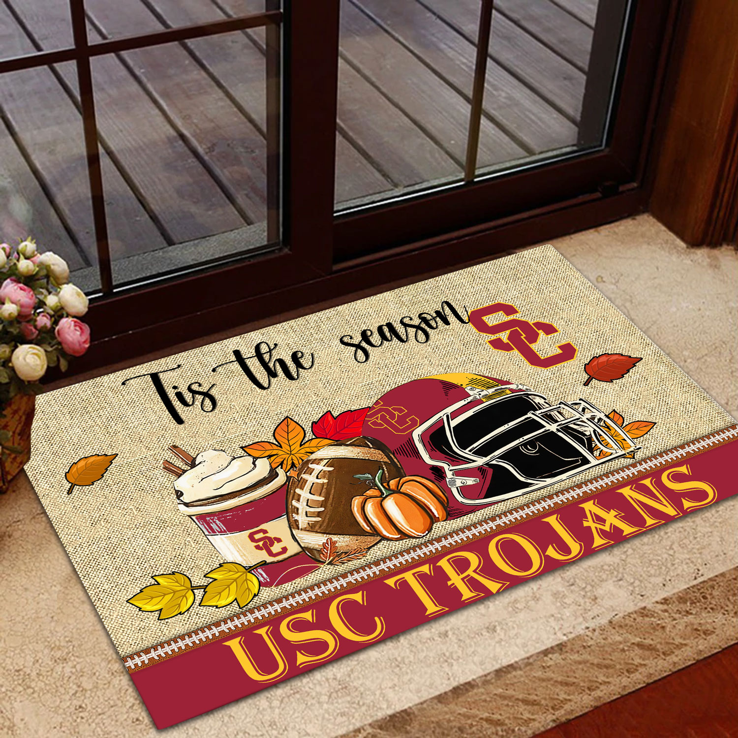 USC Trojans Fall Football Custom Doormat - Custom Text - Famjoys USC Trojans Fall Football Custom Doormat - Custom Text - Famjoys