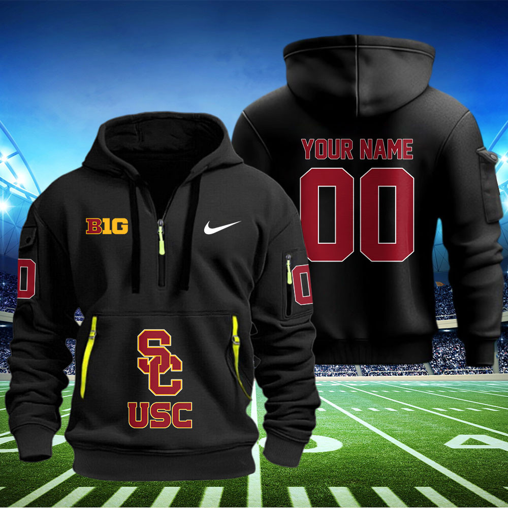 USC Trojans Football Quarter Zip Hoodie - Famjoys USC Trojans Football Quarter Zip Hoodie - Famjoys