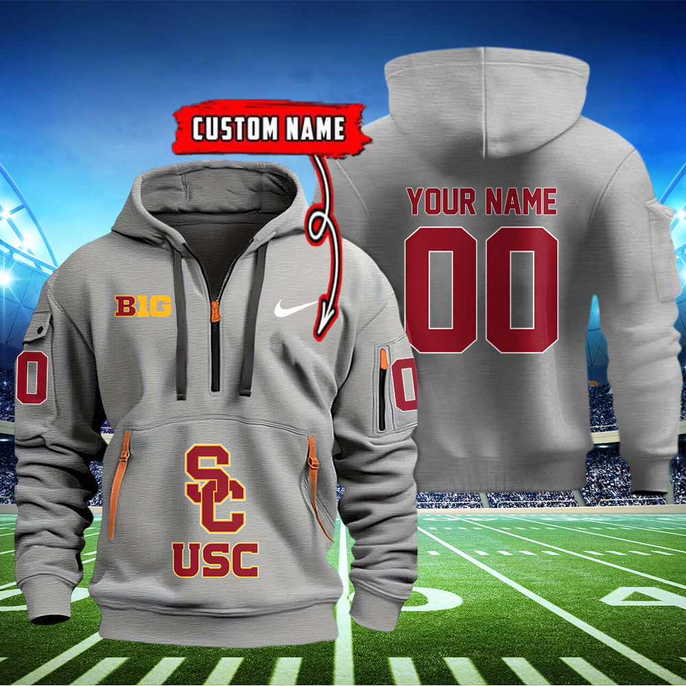 USC Trojans Football Quarter Zip Hoodie - Famjoys USC Trojans Football Quarter Zip Hoodie - Famjoys