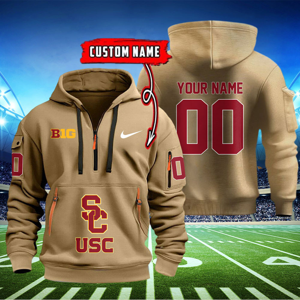USC Trojans Football Quarter Zip Hoodie - Famjoys USC Trojans Football Quarter Zip Hoodie - Famjoys
