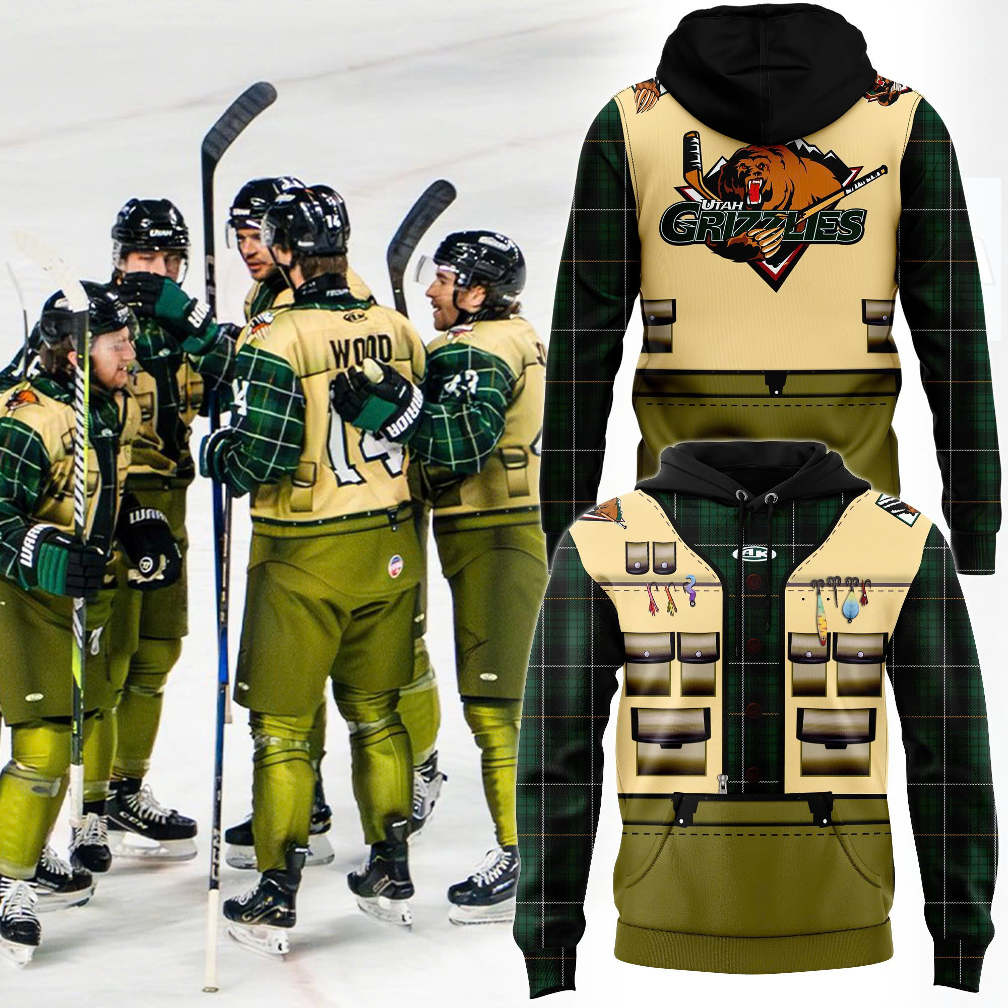 Utah Grizzlies Fishing Night Hoodie - Famjoys Utah Grizzlies Fishing Night Hoodie - Famjoys