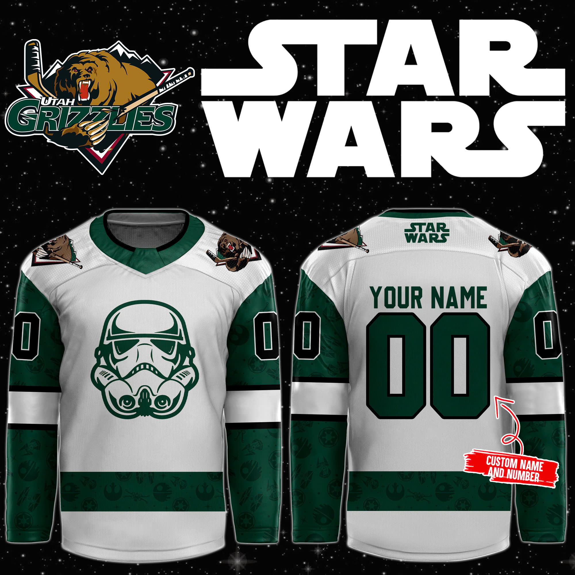 Utah Grizzlies x Star Wars Night Personalized Jersey - Famjoys Utah Grizzlies x Star Wars Night Personalized Jersey - Famjoys