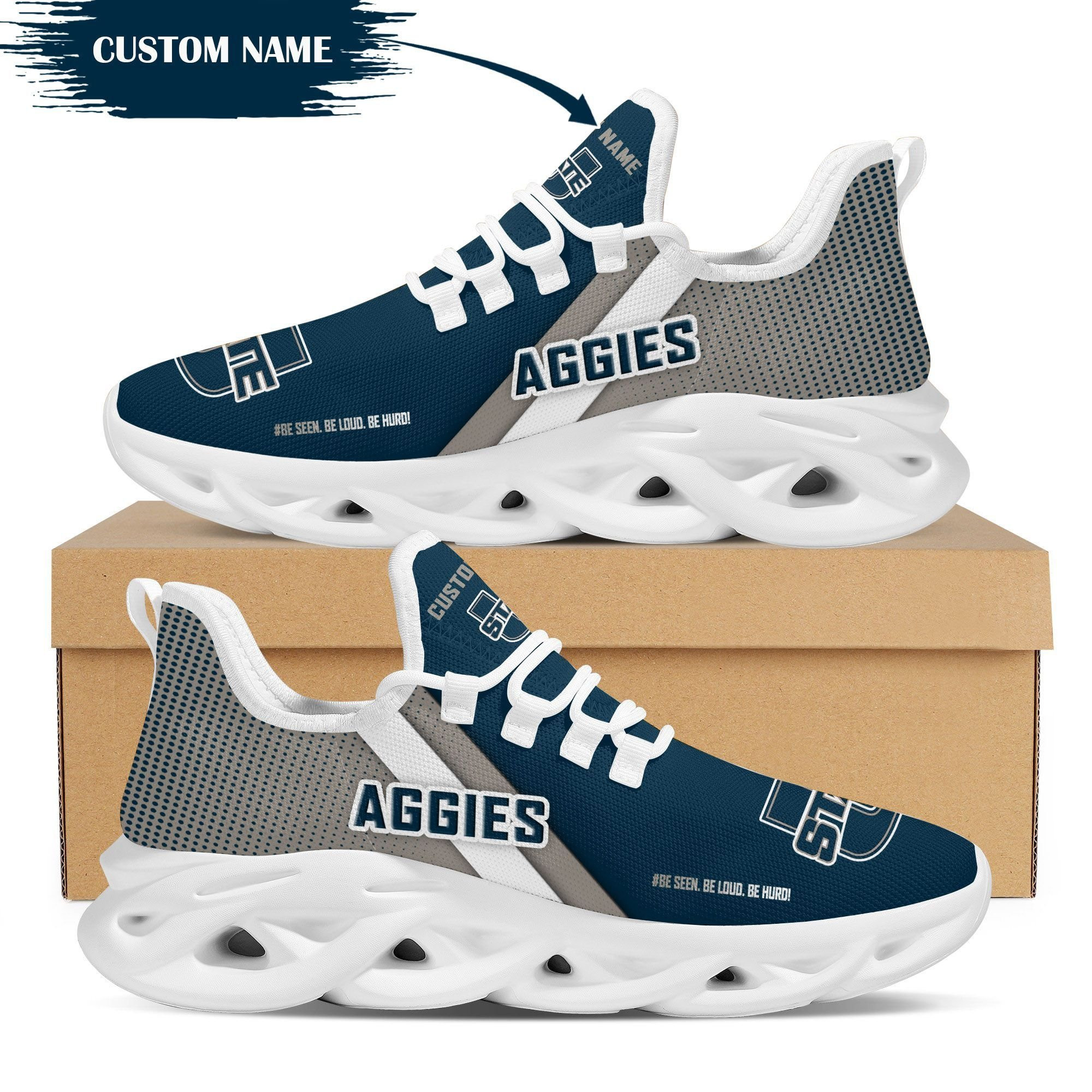 Utah State Aggies Custom Personalized Max Soul Sneakers Shoes - Famjoys Utah State Aggies Custom Personalized Max Soul Sneakers Shoes - Famjoys