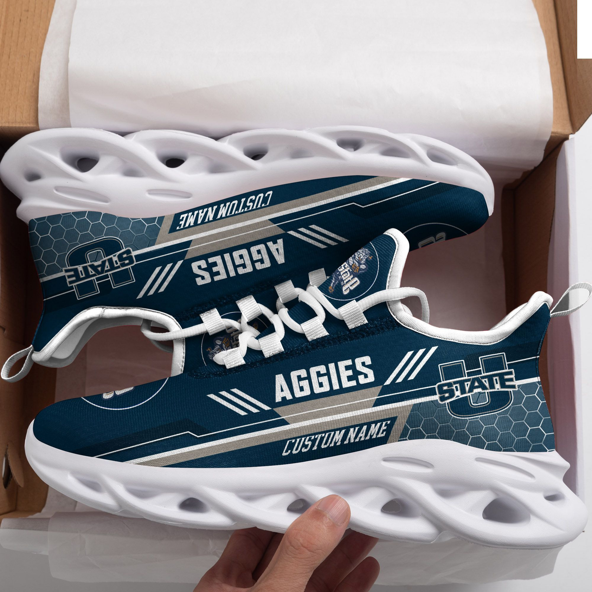 Utah State Aggies Custom Personalized Max Soul Sneakers Shoes - Famjoys Utah State Aggies Custom Personalized Max Soul Sneakers Shoes - Famjoys