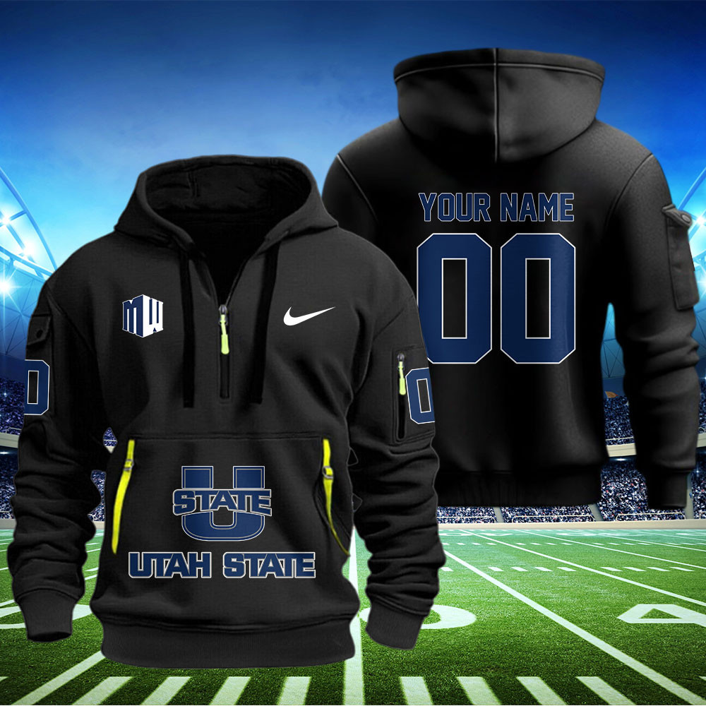 Utah State Aggies Football Quarter Zip Hoodie - Famjoys Utah State Aggies Football Quarter Zip Hoodie - Famjoys