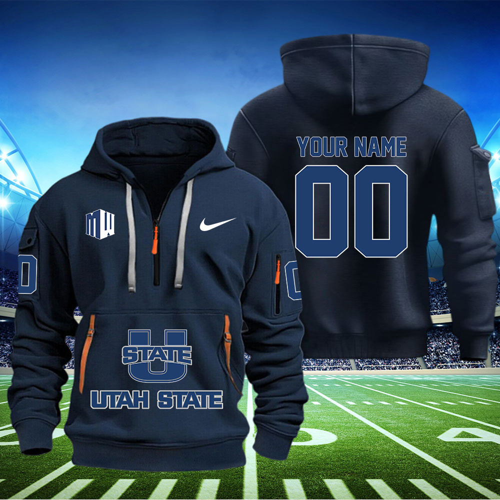 Utah State Aggies Football Quarter Zip Hoodie - Famjoys Utah State Aggies Football Quarter Zip Hoodie - Famjoys