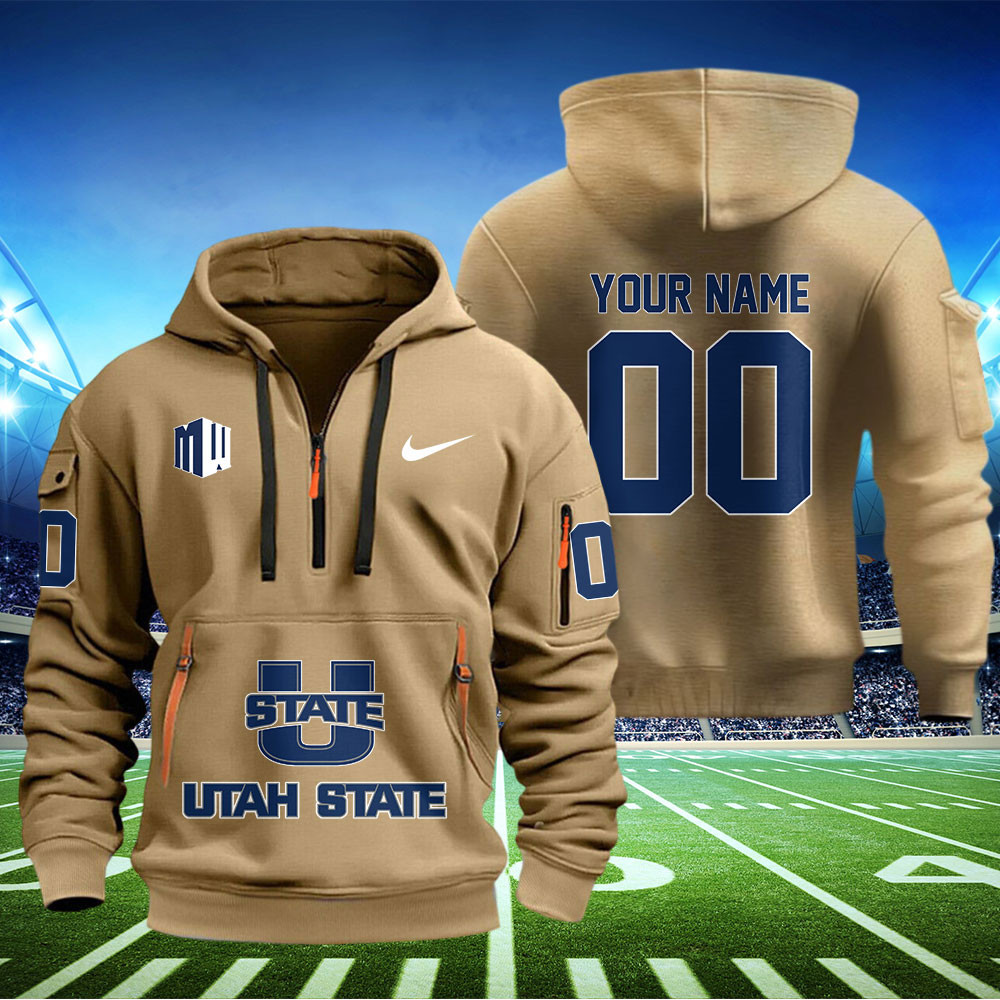 Utah State Aggies Football Quarter Zip Hoodie - Famjoys Utah State Aggies Football Quarter Zip Hoodie - Famjoys