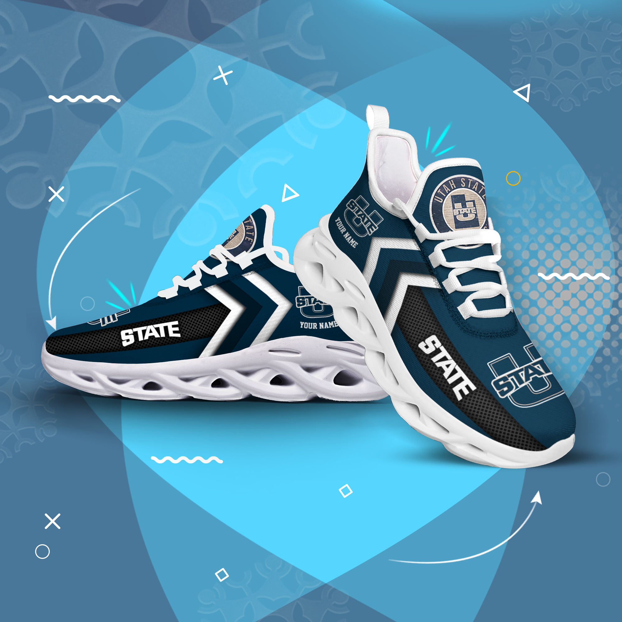 Utah State Aggies Personalized Custom Name Max Soul Shoes DS003 - Famjoys Utah State Aggies Personalized Custom Name Max Soul Shoes DS003 - Famjoys