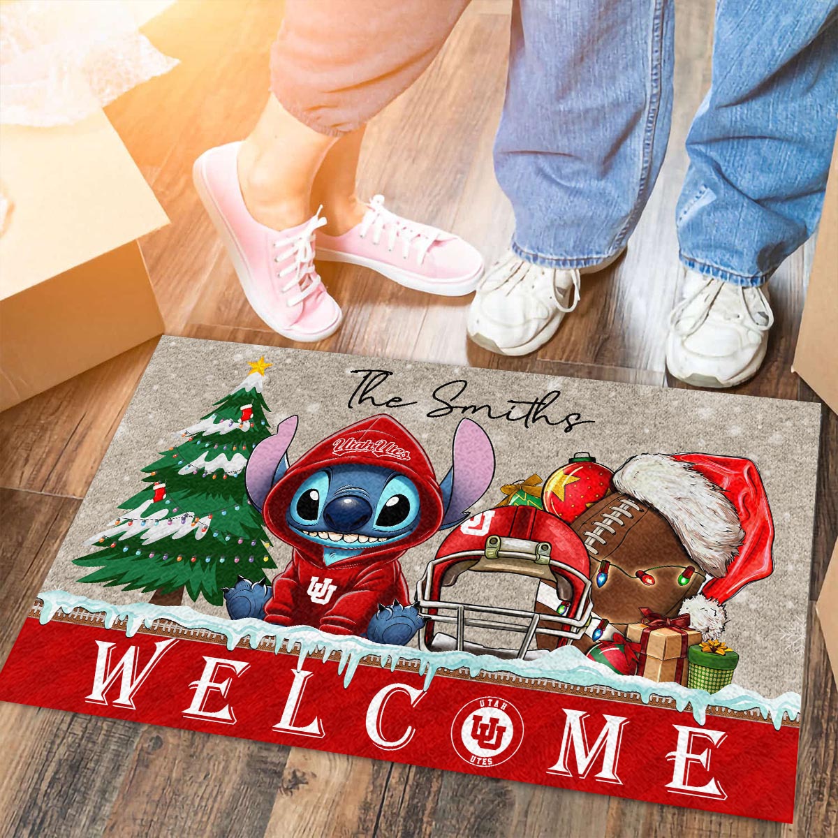 Utah Utes Cute Stitch Christmas Doormat - Famjoys Utah Utes Cute Stitch Christmas Doormat - Famjoys
