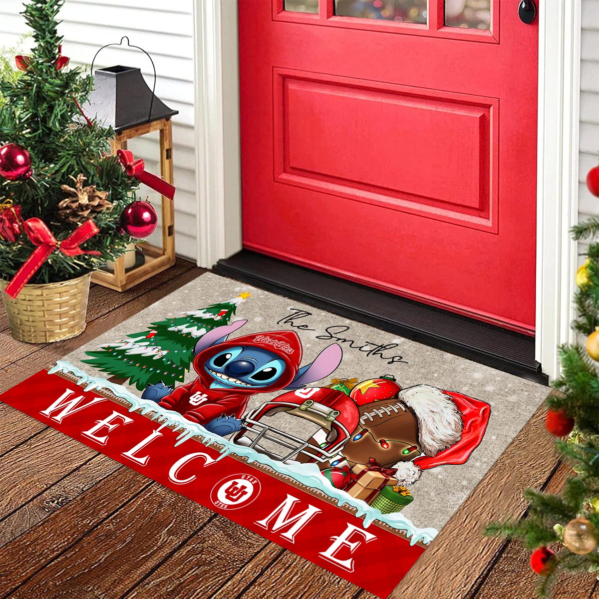 Utah Utes Cute Stitch Christmas Doormat - Famjoys Utah Utes Cute Stitch Christmas Doormat - Famjoys