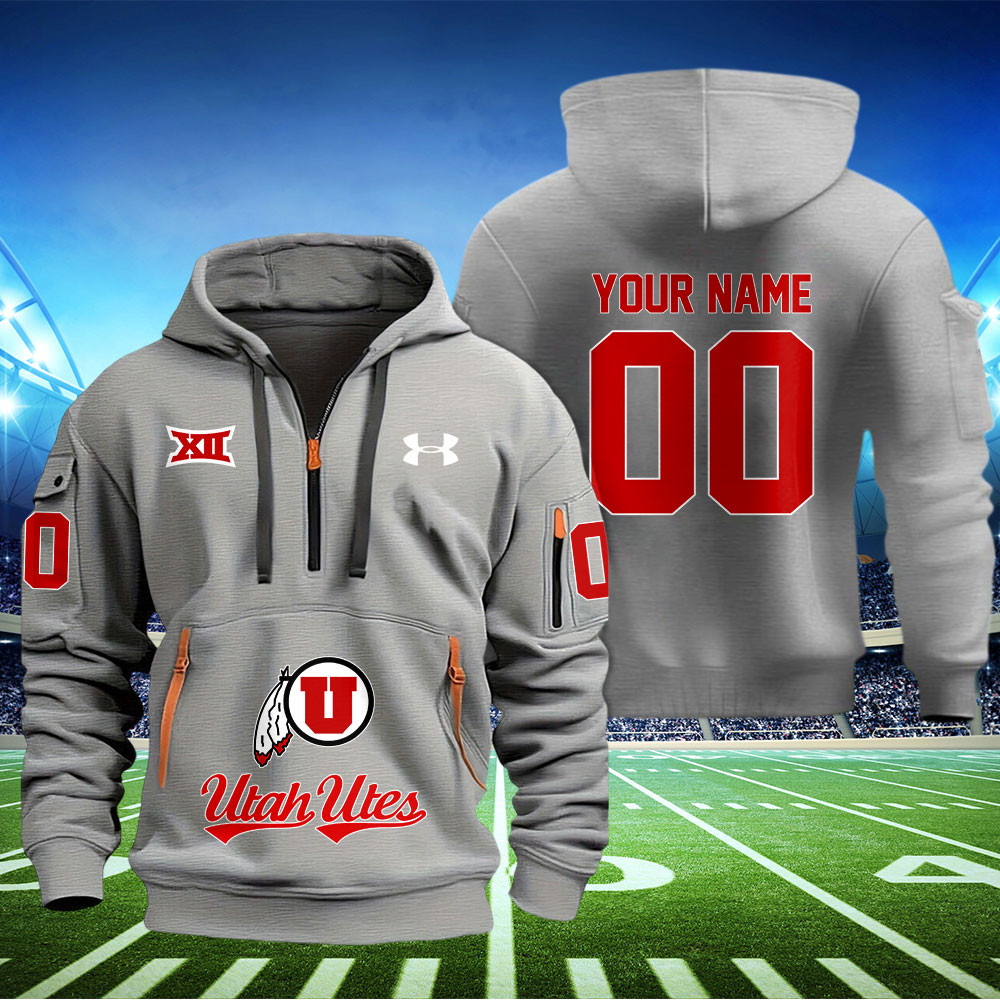 Utah Utes Football Quarter Zip Hoodie - Famjoys Utah Utes Football Quarter Zip Hoodie - Famjoys
