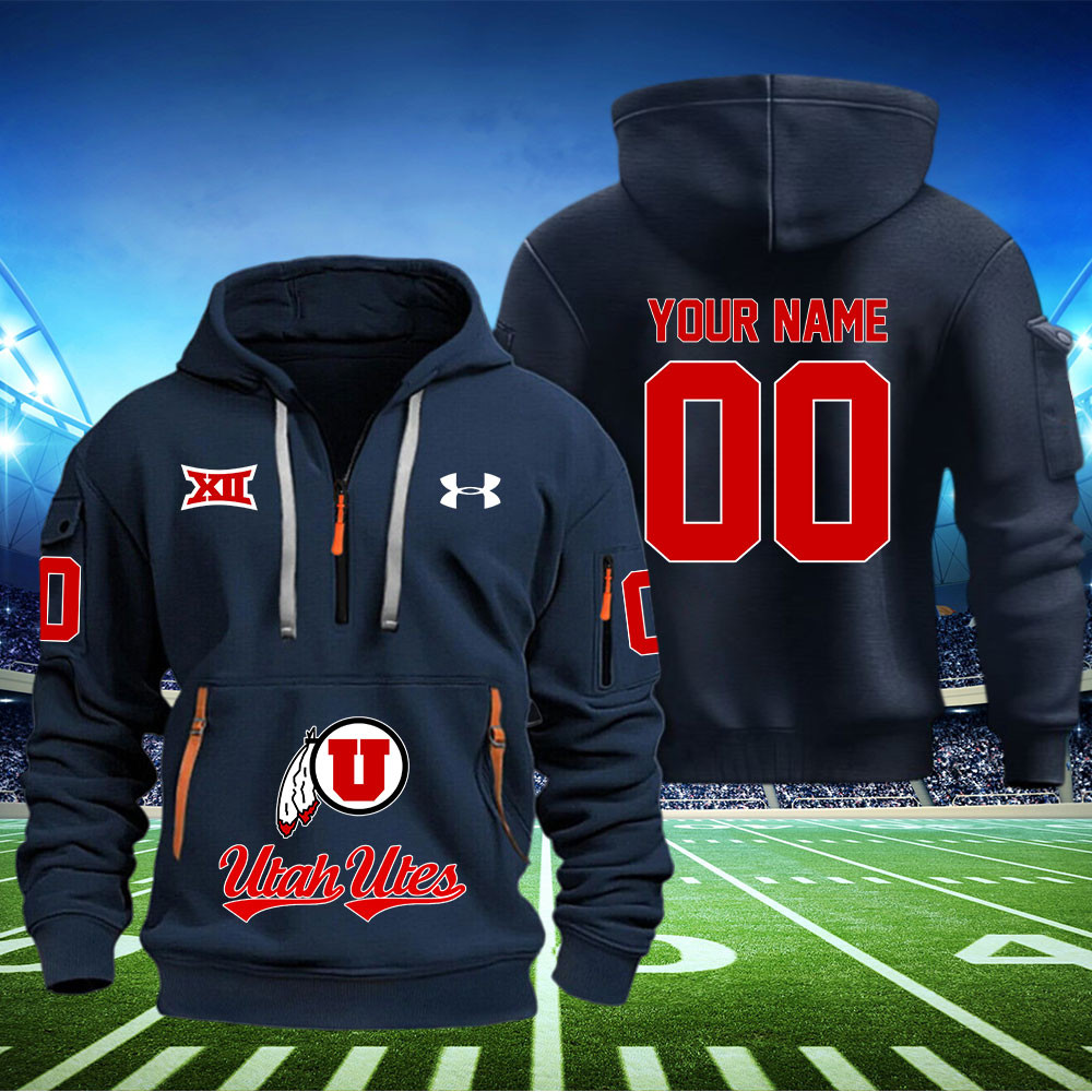 Utah Utes Football Quarter Zip Hoodie - Famjoys Utah Utes Football Quarter Zip Hoodie - Famjoys
